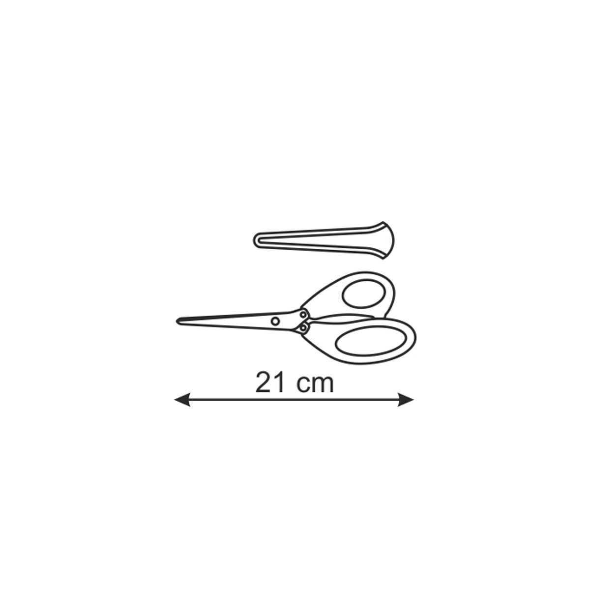 Eine Schere mit einer Länge von 21 cm.