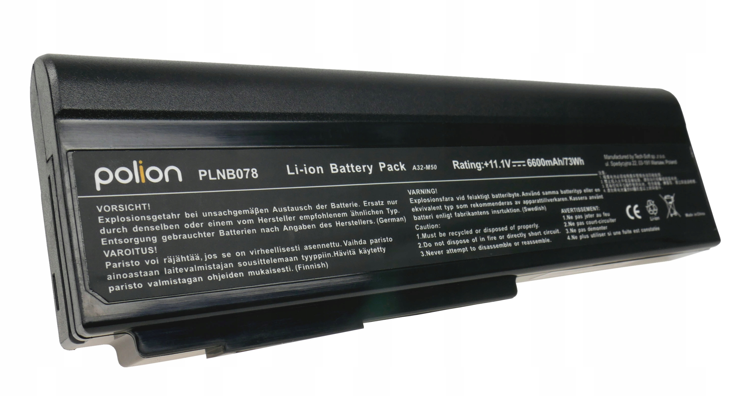 Czarna bateria litowo-jonowa Polion PLNB078, 6600mAh.