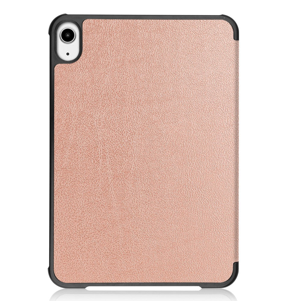 Eine roségoldene Tablet-Hülle mit schwarzem Rand und Kamerablende.