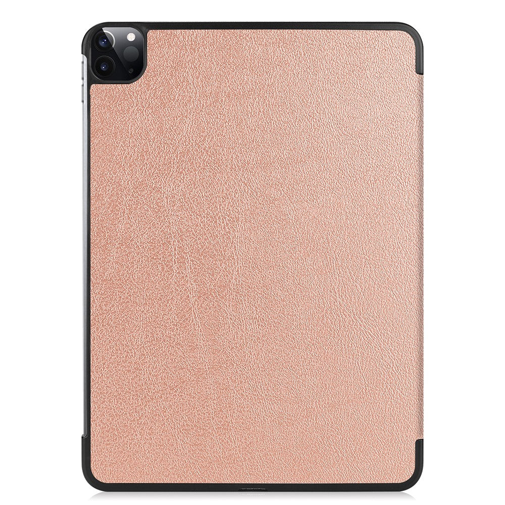 Roségoldene Tablet-Hülle mit texturierter Oberfläche und schwarzem Rand. Kamerabeule sichtbar.