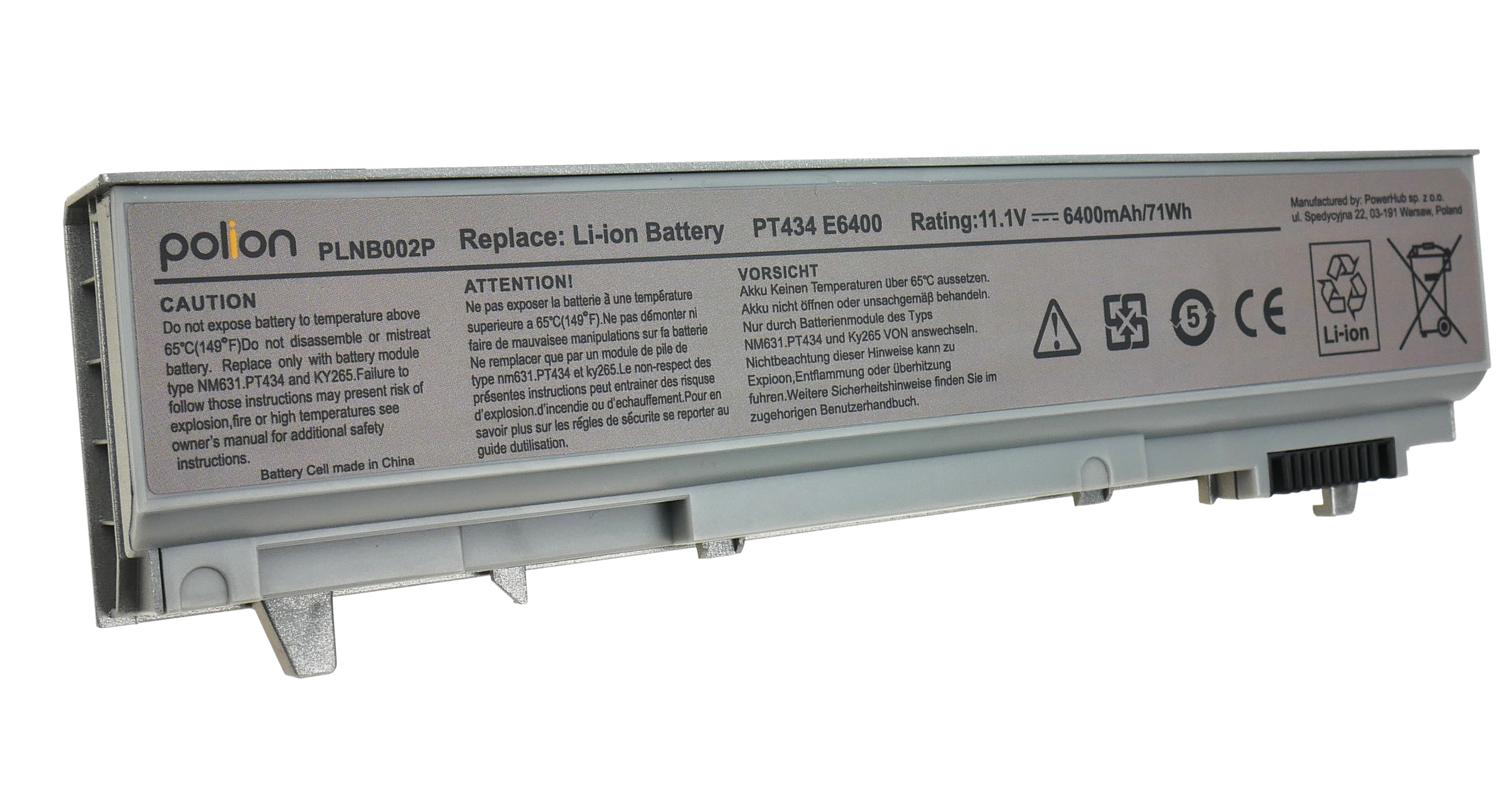 Szary akumulator Li-ion, model PLNB002P, 11.1V, 6400mAh.