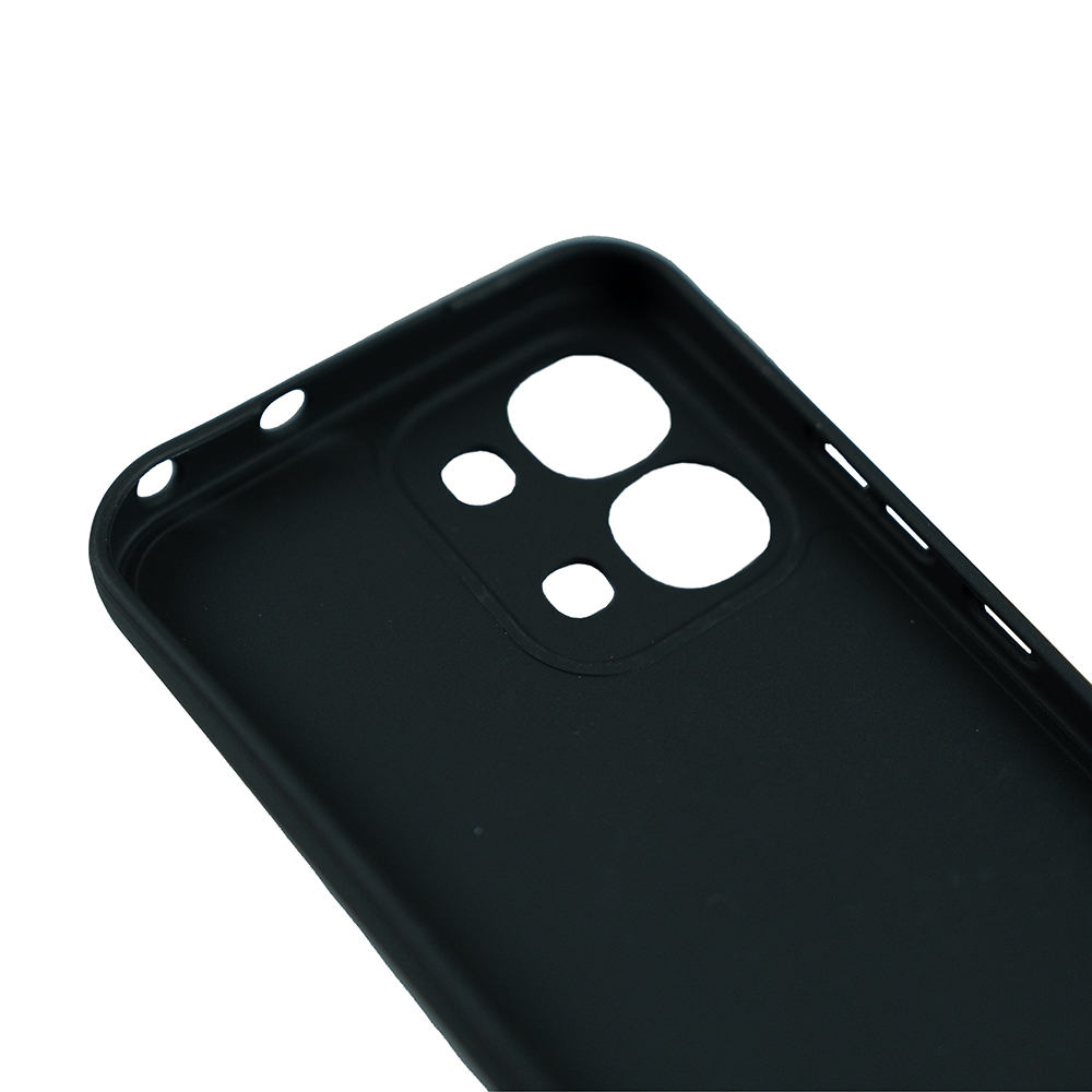 Kamera ve düğmeler için kesikli siyah telefon kılıfı.
