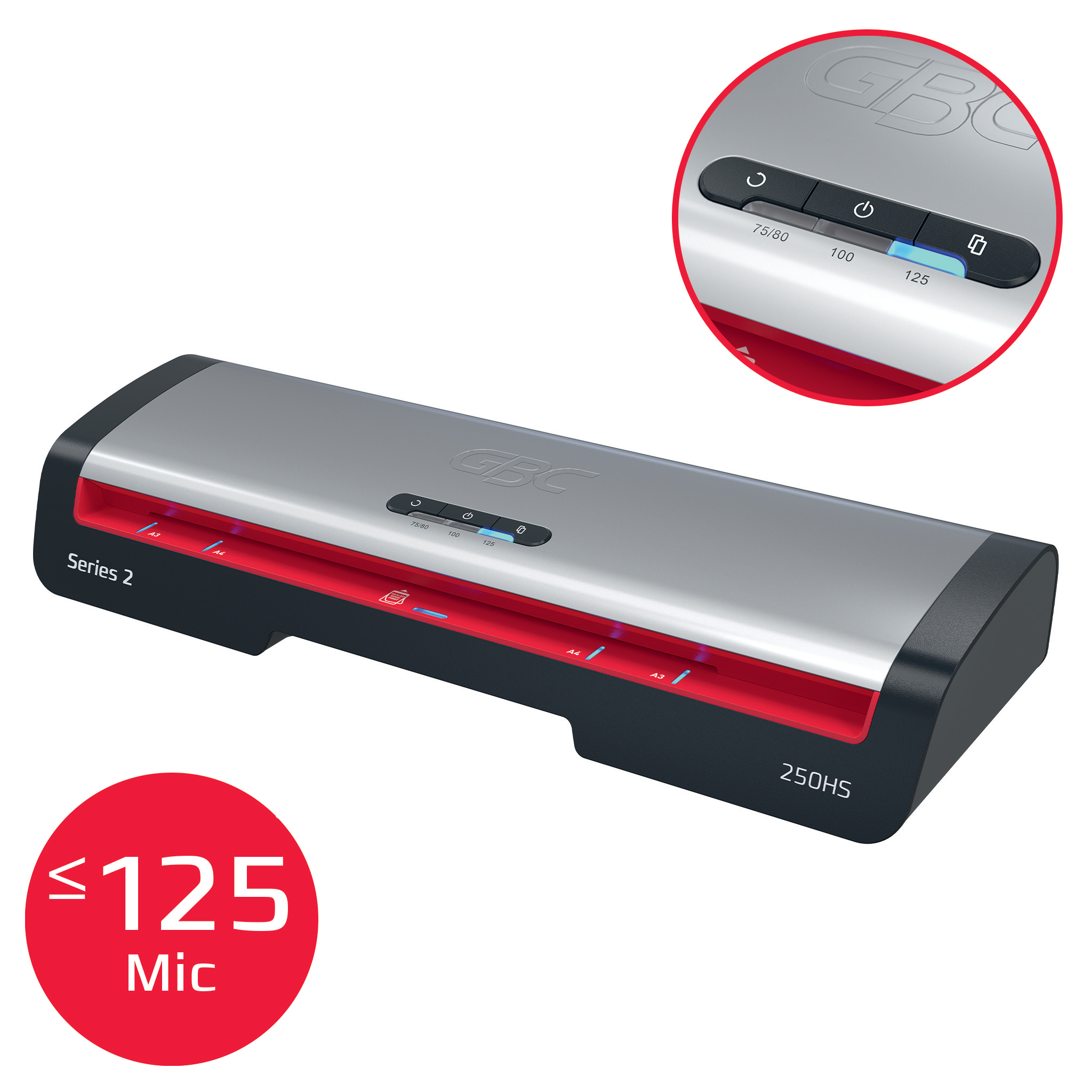 Plastificatrice GBC Serie 2 250HS con controlli e indicatore 125 Mic.