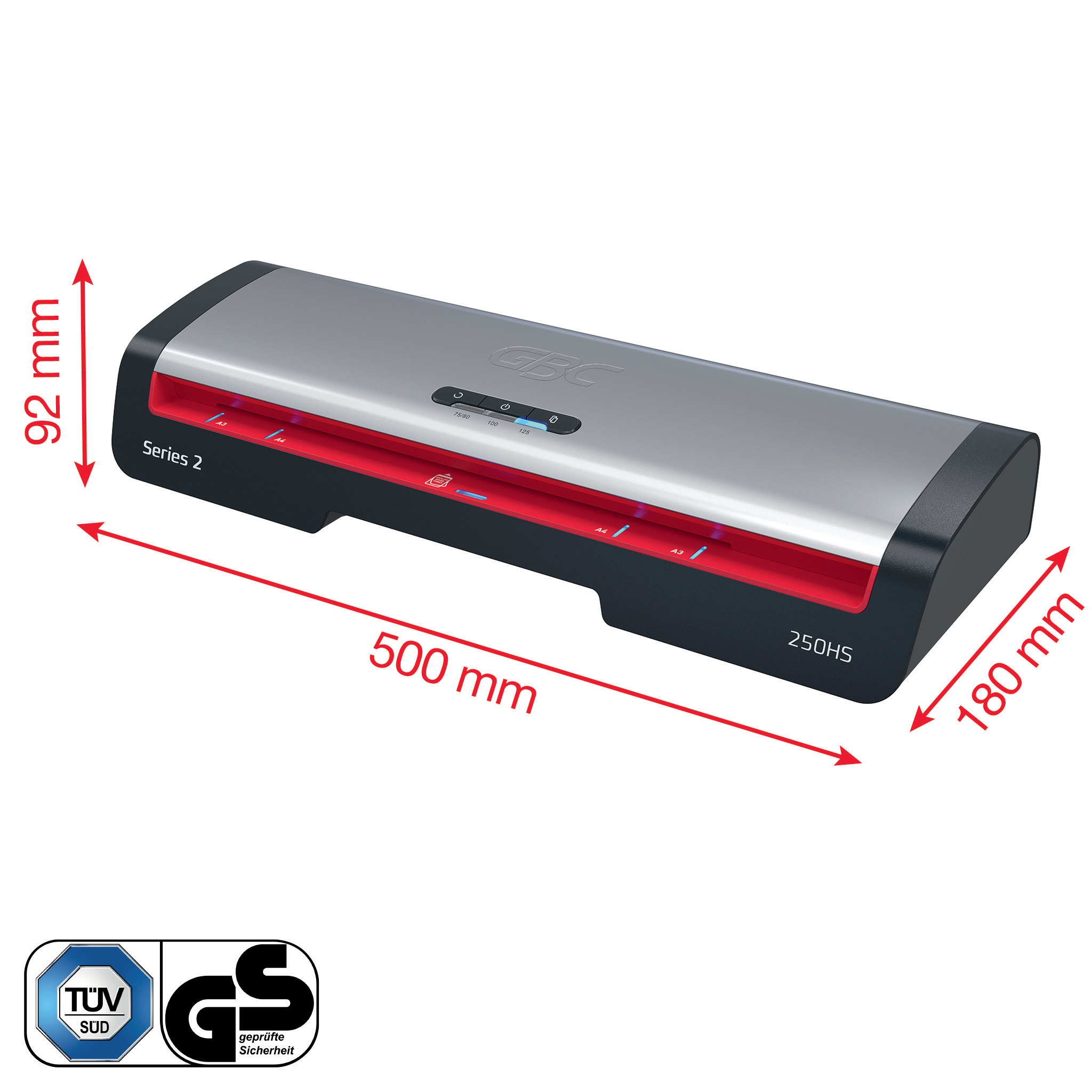 Plastificatrice GBC Serie 2 250HS argento, 500x180x92mm.