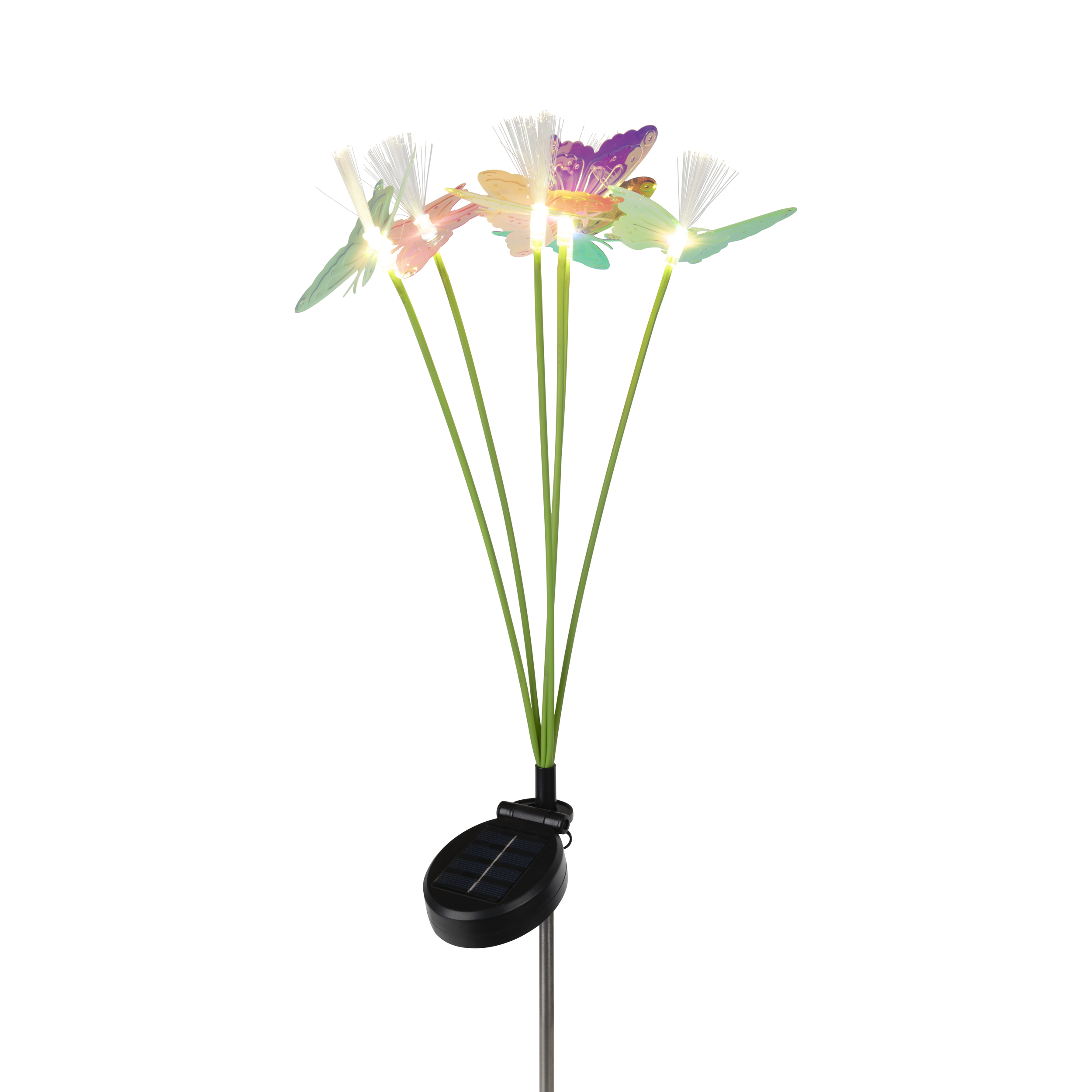 Leuchtende Schmetterlings-Gartenleuchten mit Solarpanel.
