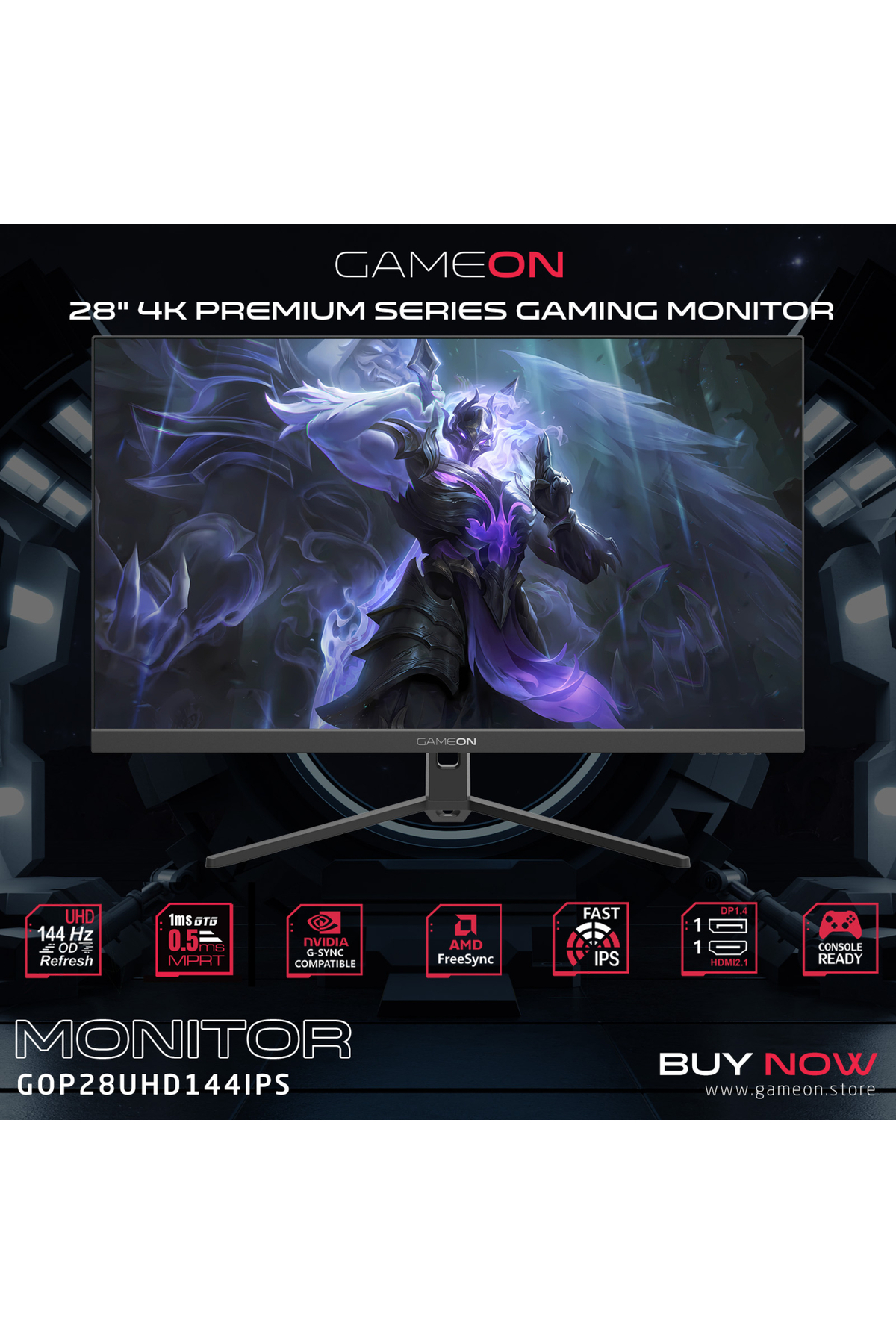 Detaylı grafiklere sahip GameOn 28" 4K oyun monitörü.