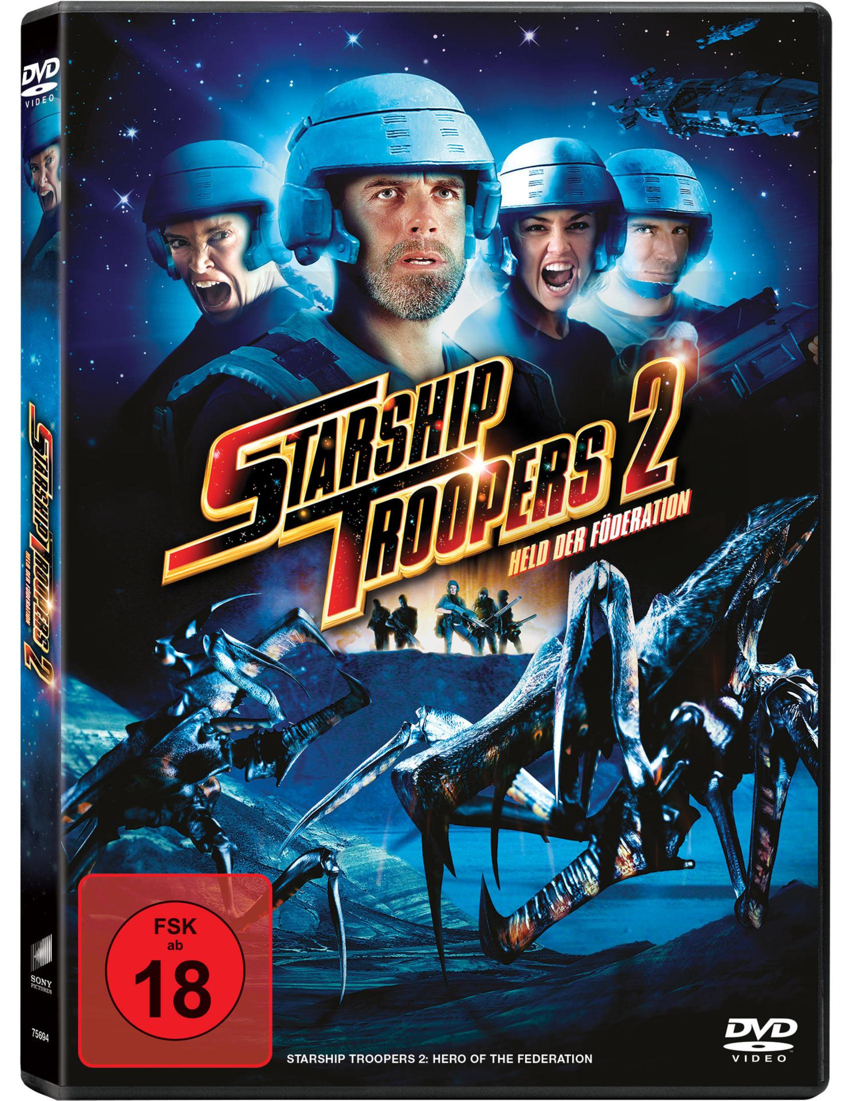 Copertina DVD: Quattro soldati con elmetti blu davanti a insetti alieni giganti.