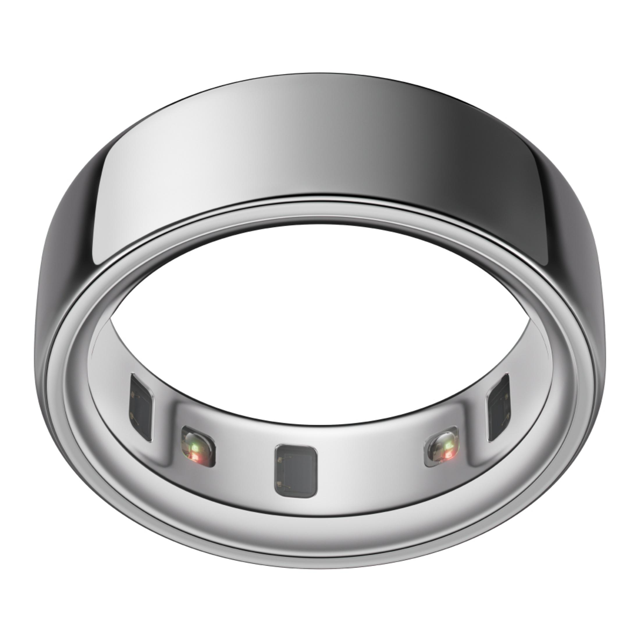 Ein silberner Ring mit kleinen Lichtern und Sensoren innen.