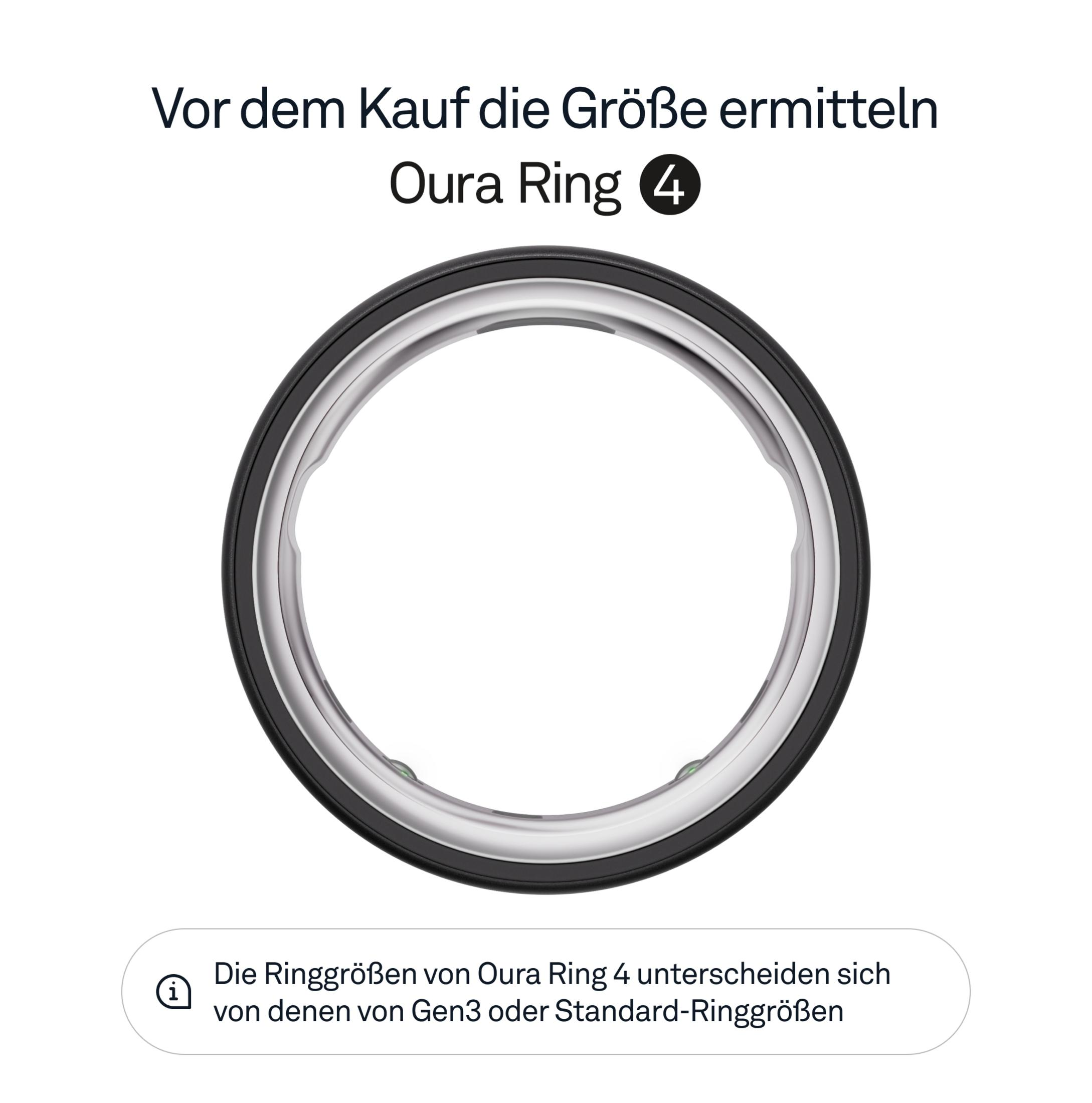Oura Ring 4 in Silber mit schwarzem Rand. Größenhinweis beachten.