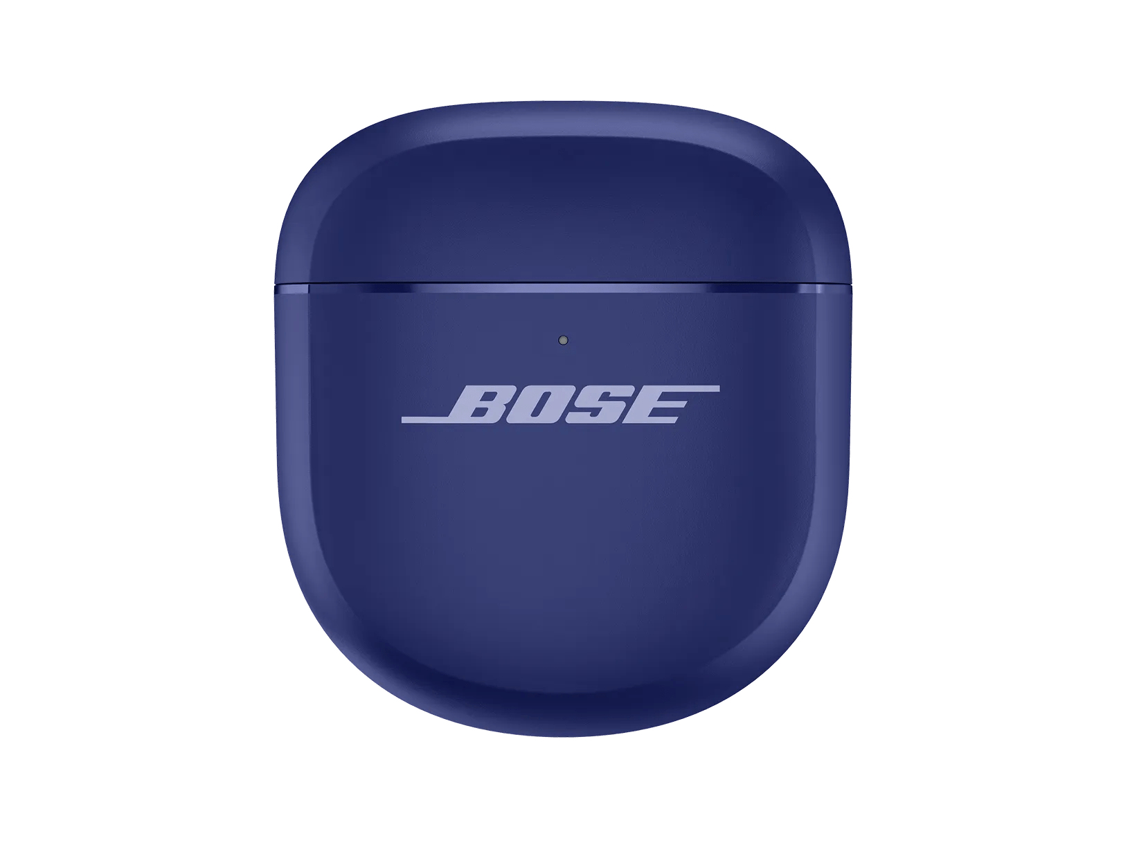 Ciemnoniebieskie etui ładujące do słuchawek bezprzewodowych z logo Bose.