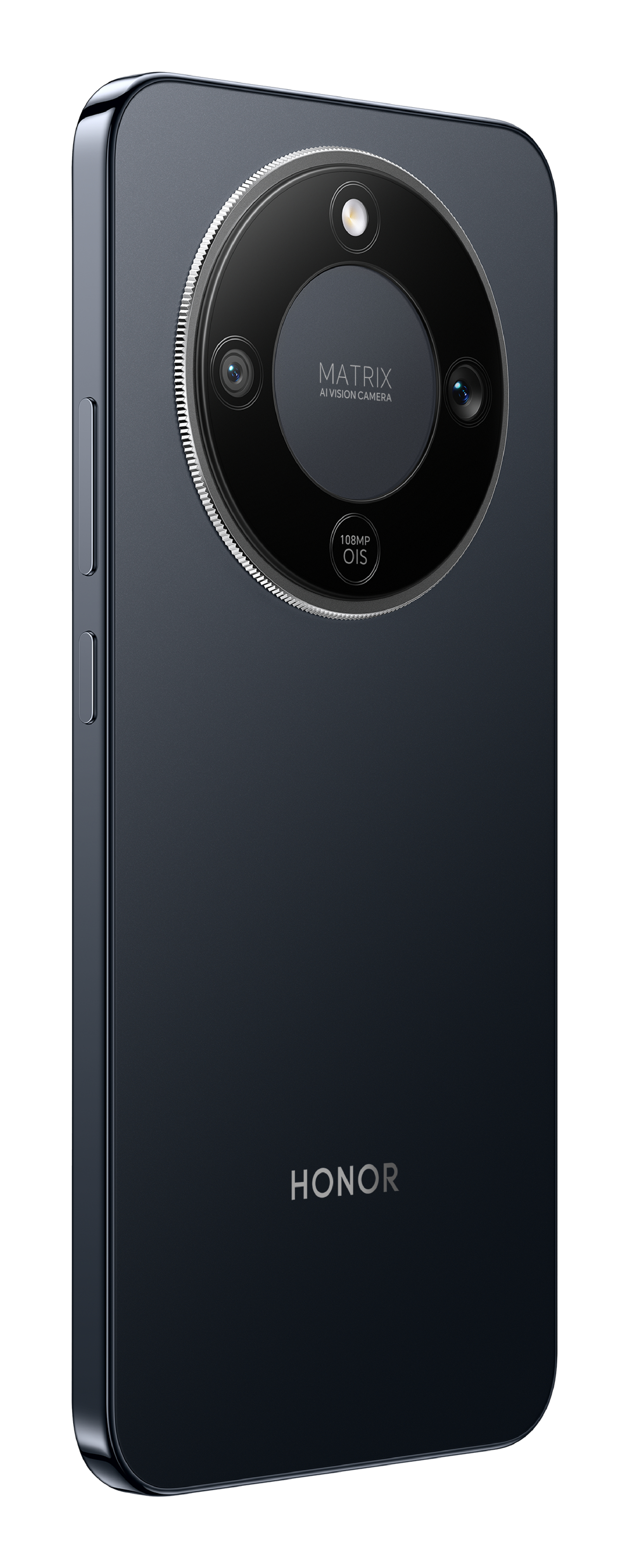 Ciemnoszary smartfon Honor z potrójnym aparatem i OIS 108MP.