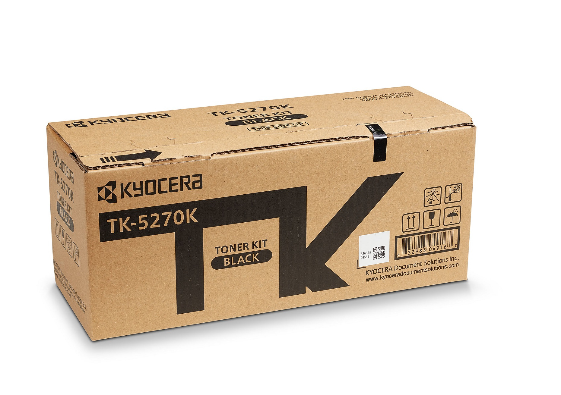 Kyocera TK-5270K zwarte tonerkit in kartonnen doos op wit.