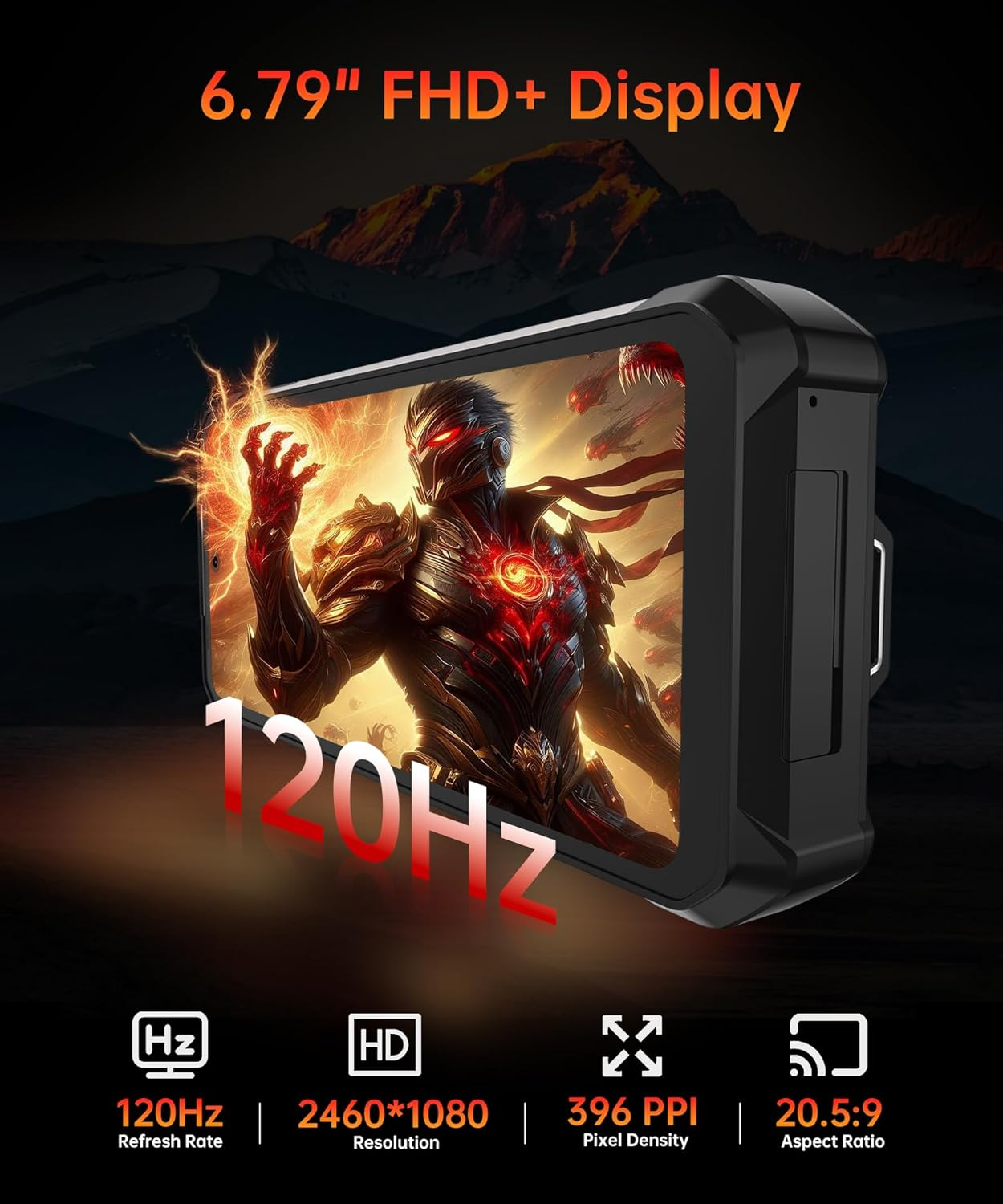 Un smartphone con pantalla FHD+ de 6,79 pulgadas que muestra un juego.