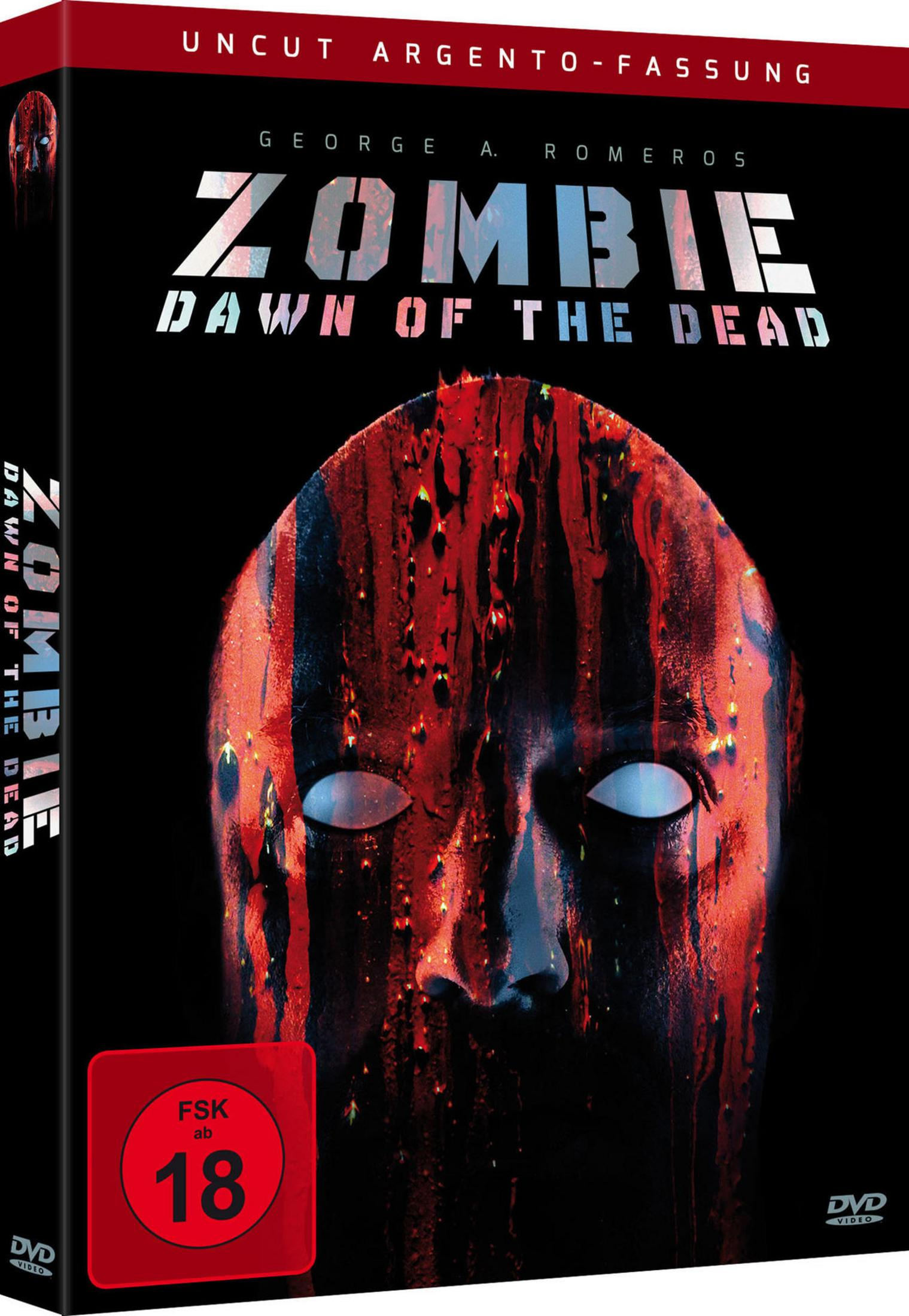 Copertina DVD: Volto zombie con gocce rosse, bollino FSK 18.