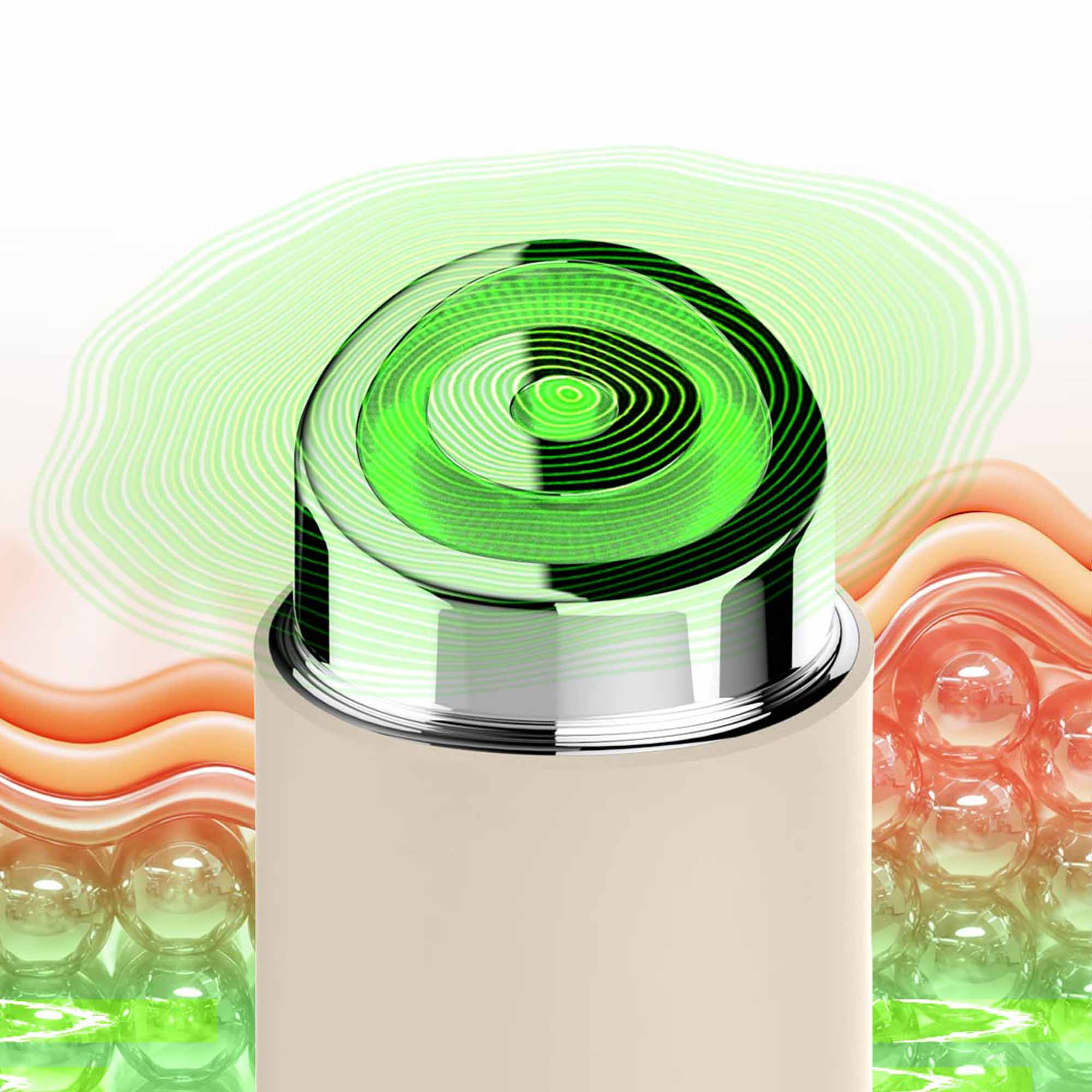 Urządzenie kosmetyczne z zielonymi falami i warstwami skóry poniżej.