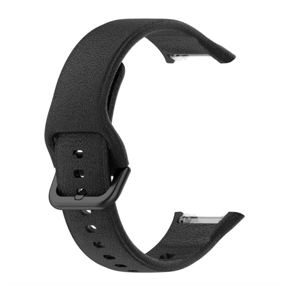 Bracelet de montre noir avec boucle et motif perforé.