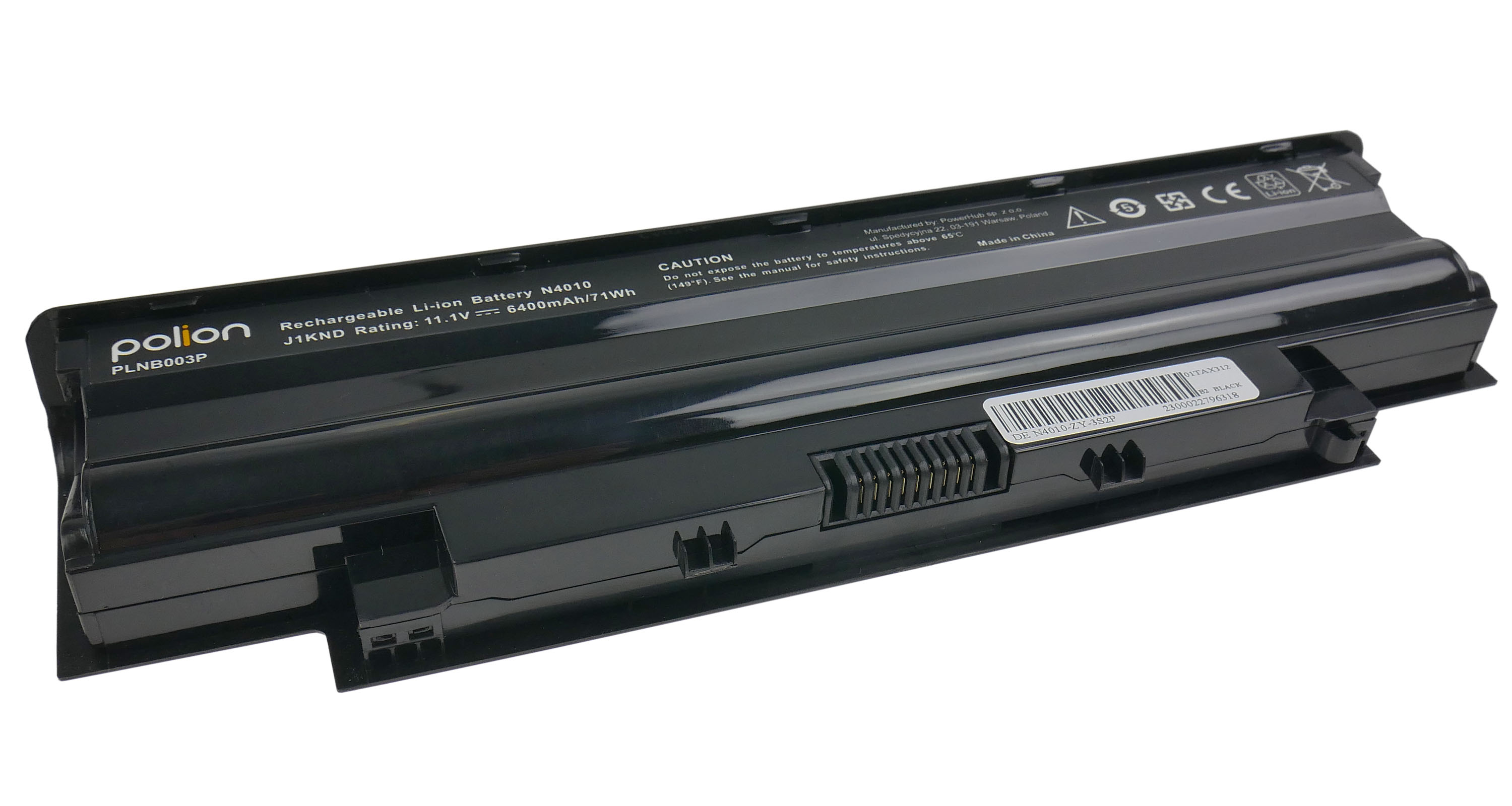 Czarna bateria do laptopa z napisem: Polion, PLNB003P, 11.1V 6400mAh.