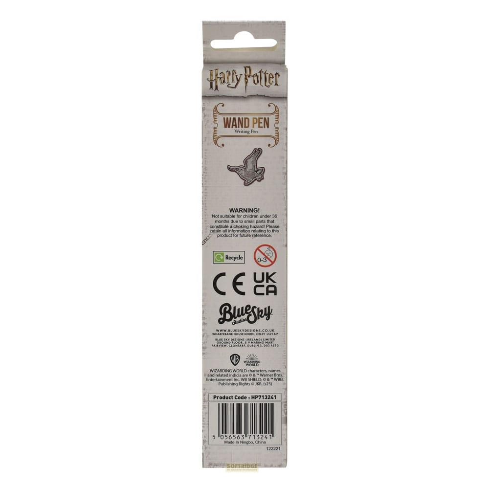 Harry Potter Zauberstab Stift Verpackung mit Warnhinweis und Produktinformationen.