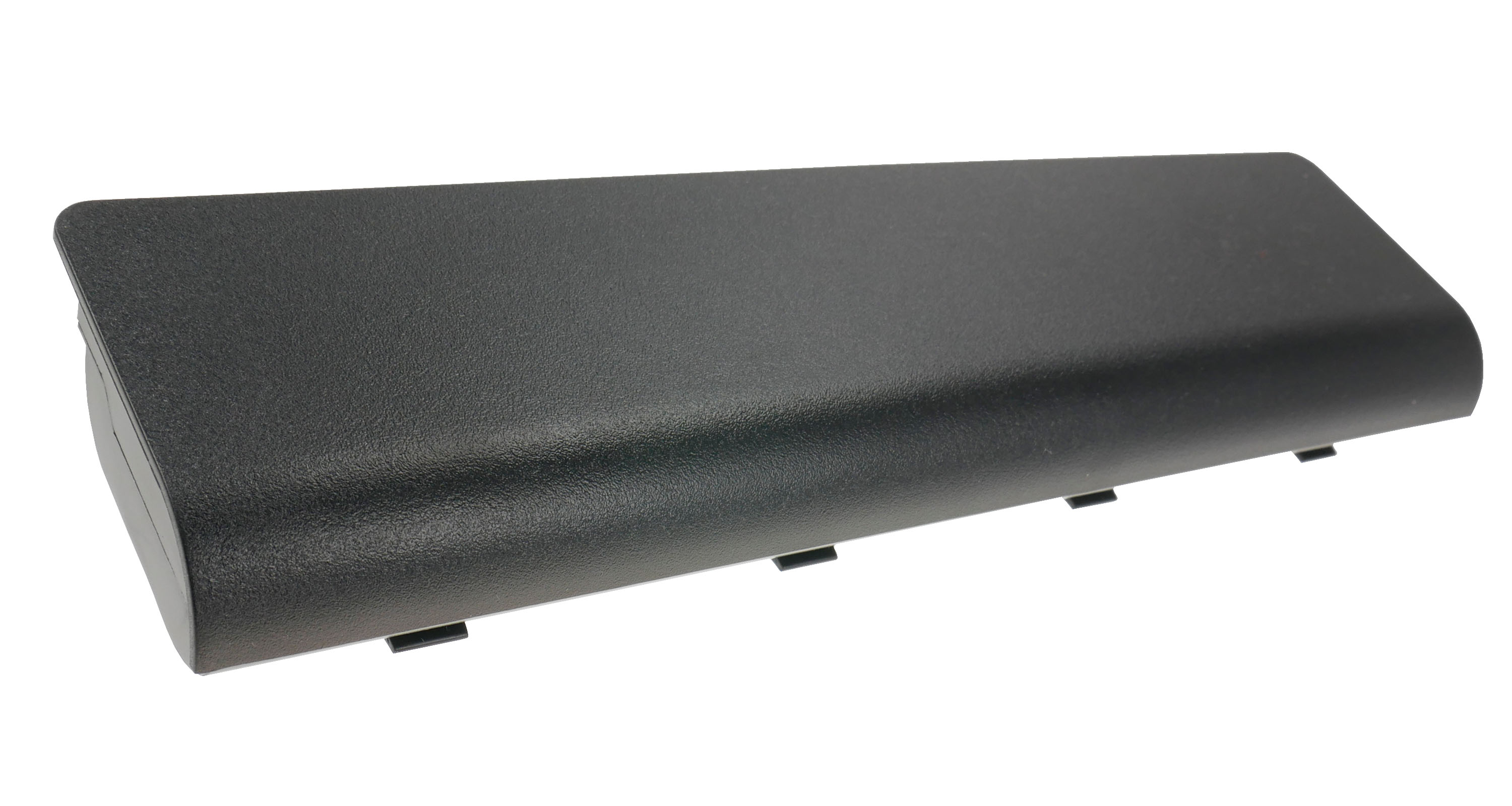 Czarny, prostokątny przedmiot z zaokrąglonymi rogami i matową powierzchnią.