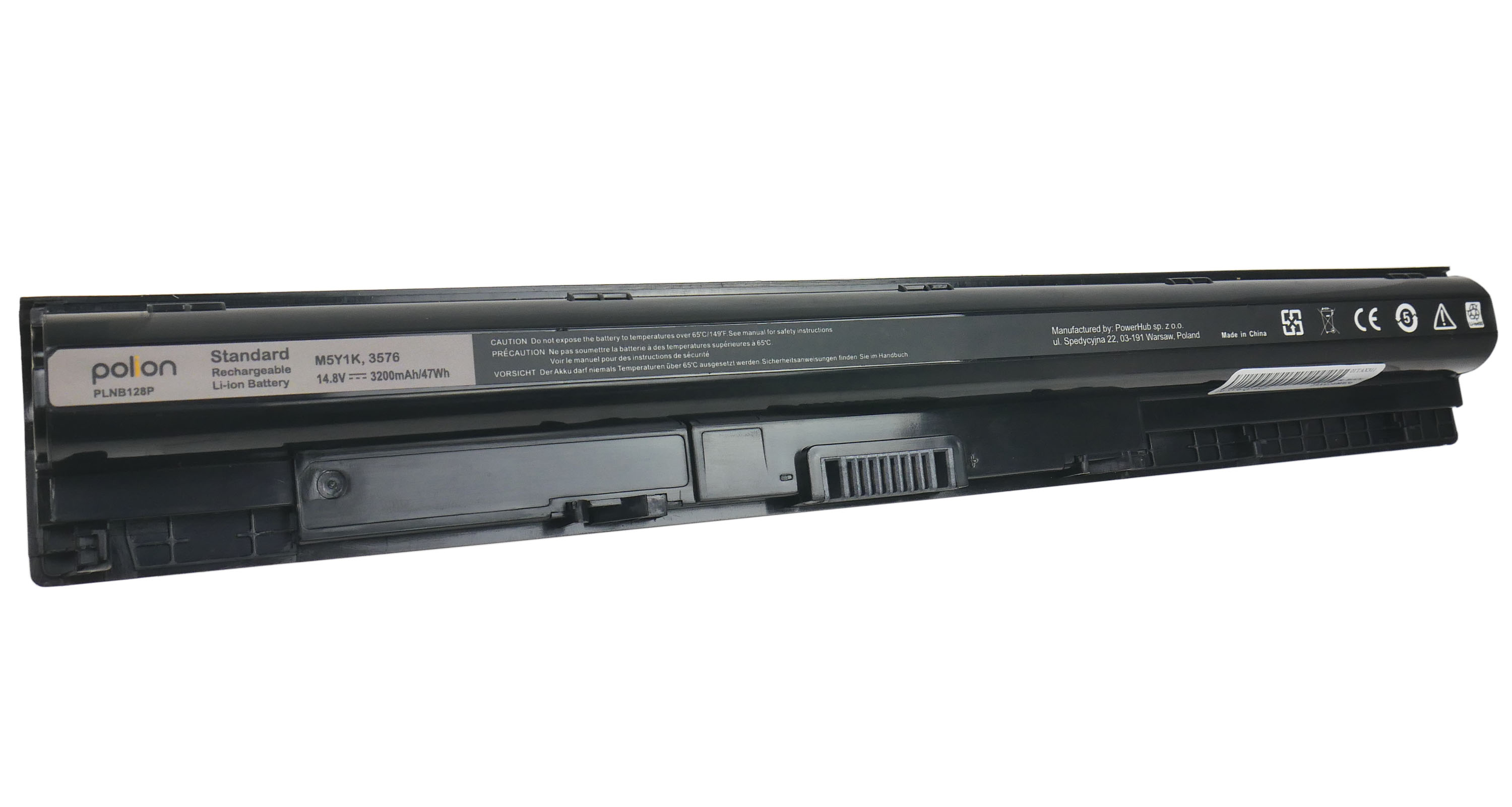 Czarna bateria do laptopa z etykietą 'Polon Standard Li-ion Battery'.