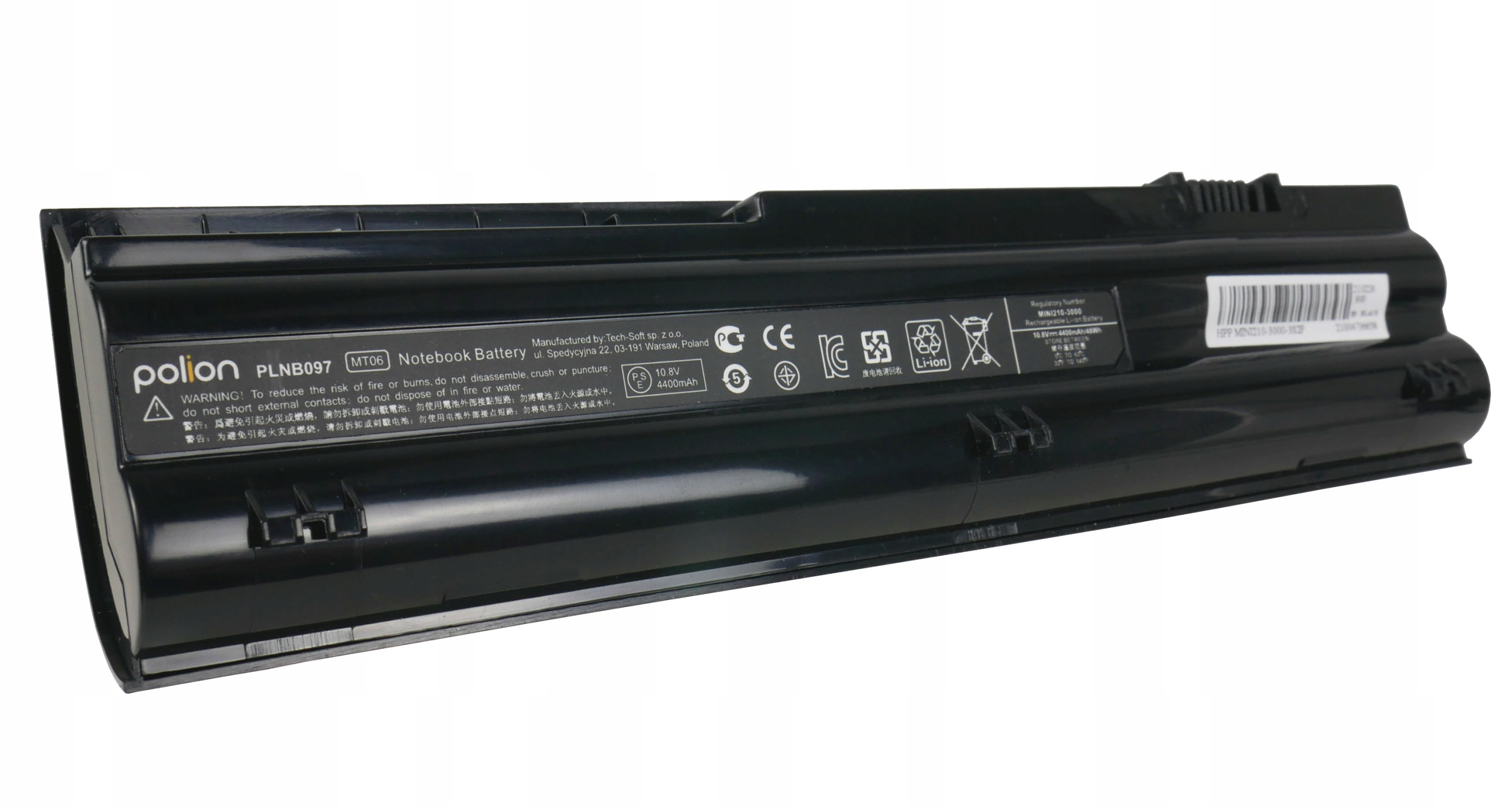 Czarna bateria do laptopa, model PLNB097, 10.8V, 4400mAh, z etykietami.