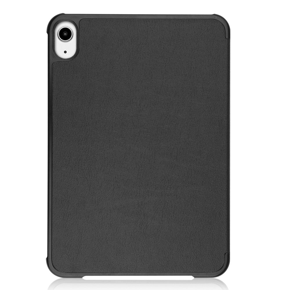 Étui noir pour tablette avec surface texturée et découpe caméra.