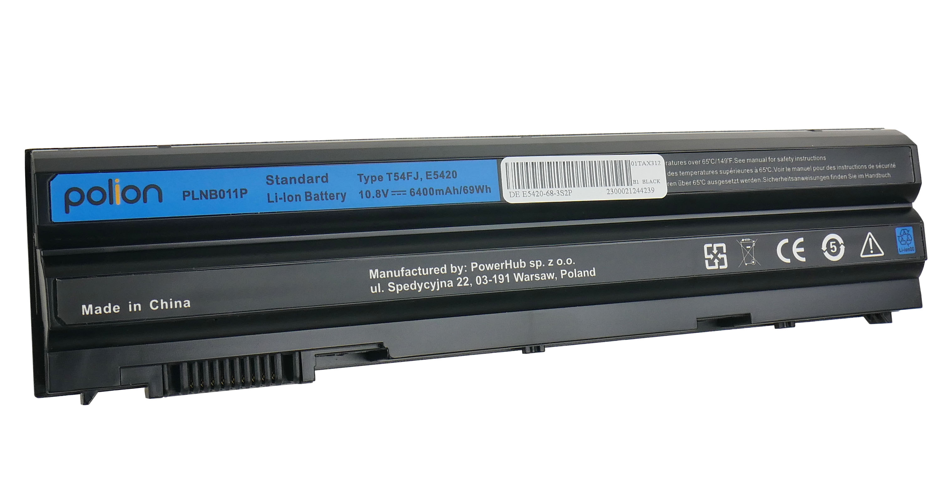 Czarna bateria do laptopa, marka Polion, model PLNB011P, 10.8V, 6400mAh.