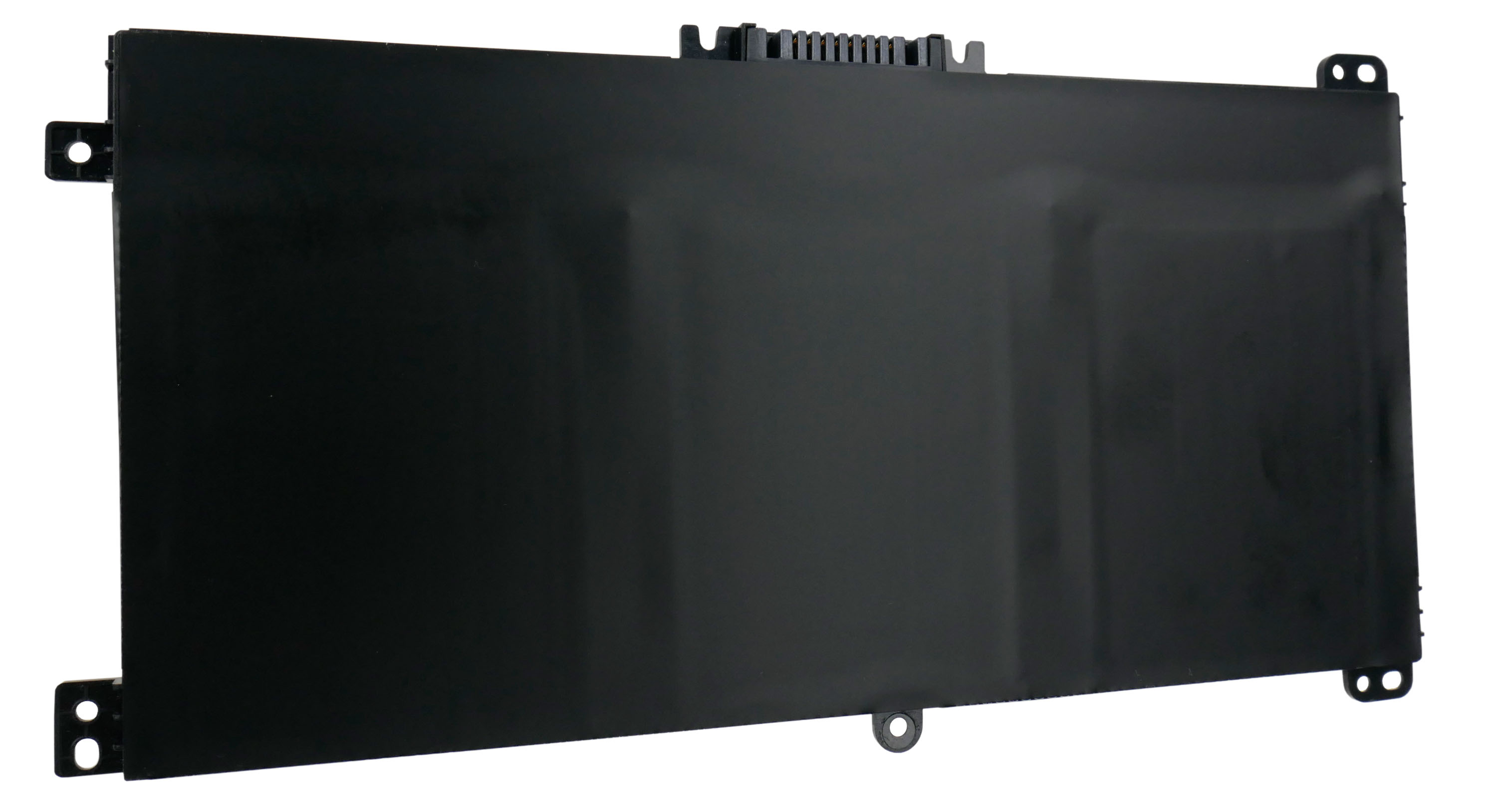 Czarna bateria do laptopa ze złączami i otworami montażowymi.