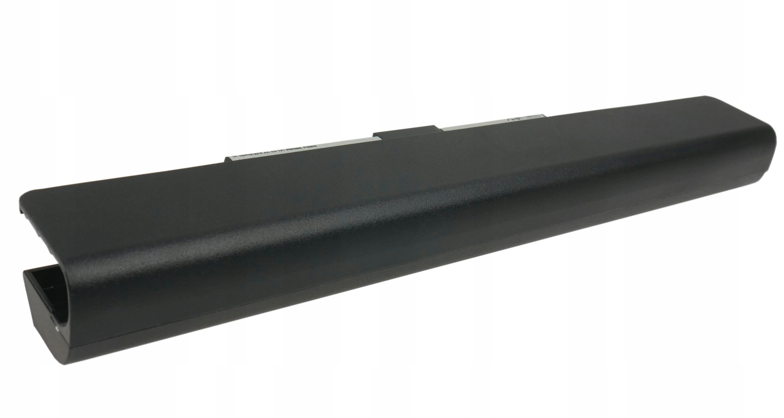 Czarna bateria do laptopa na białym tle.