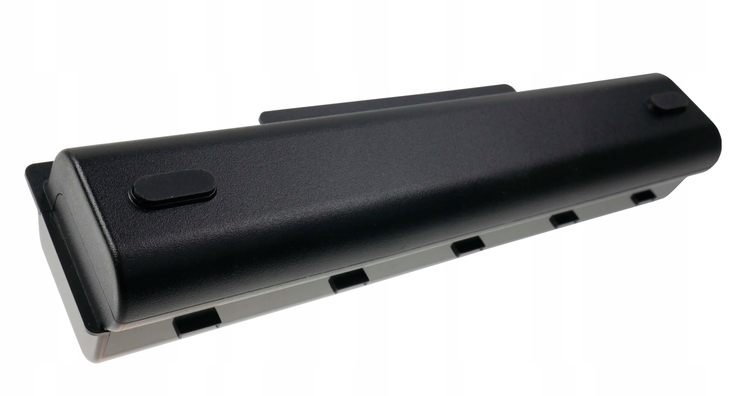 Czarna bateria do laptopa z szarym spodem i otworami wentylacyjnymi.