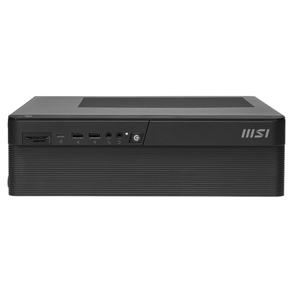 Mini PC nero con porte anteriori e logo MSI.