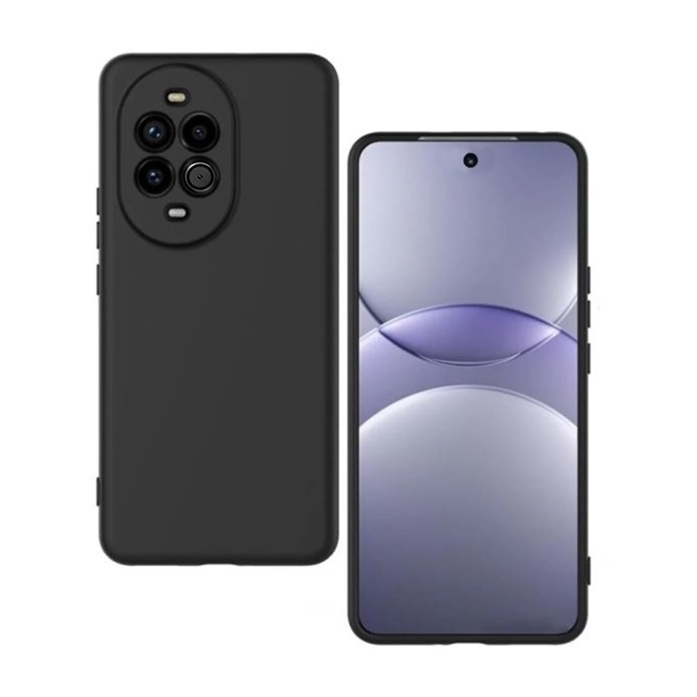 Siyah telefon kılıfı ve akıllı telefon yan yana beyaz zeminde.