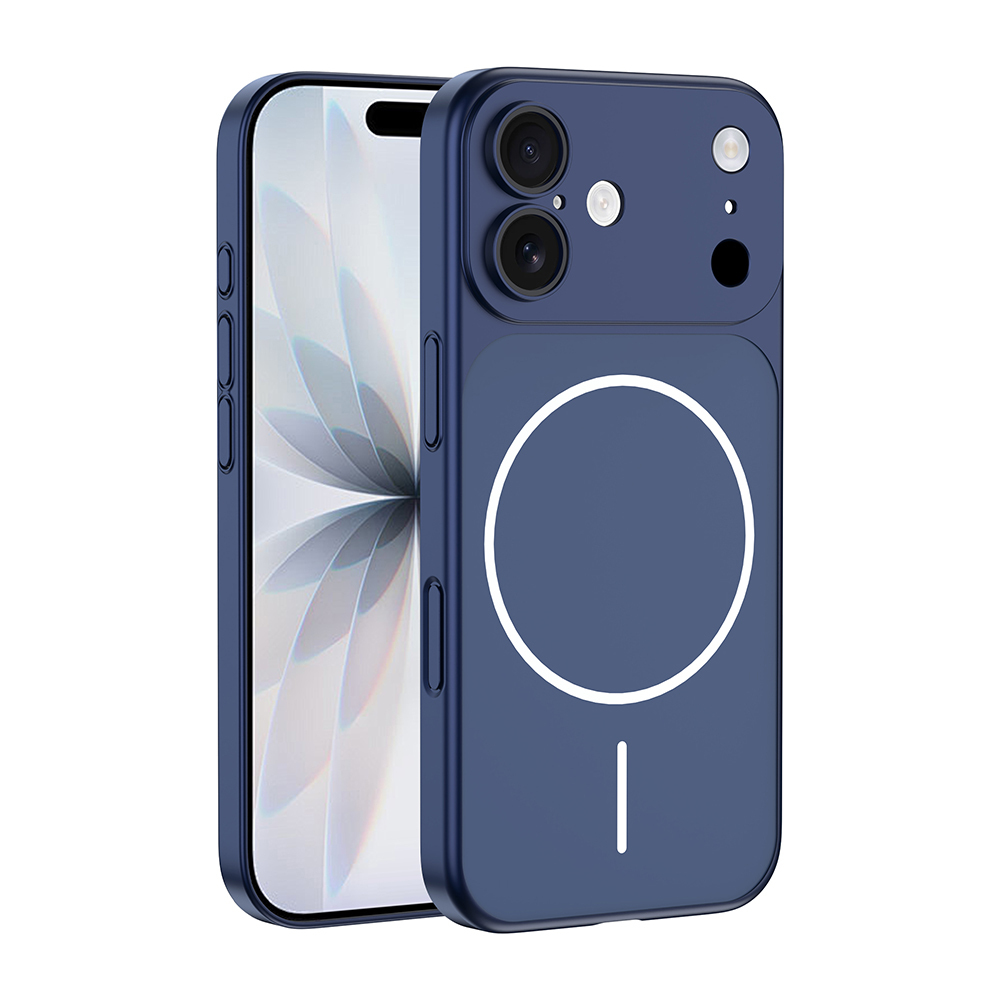 Kameralı ve beyaz halka sembollü lacivert telefon.