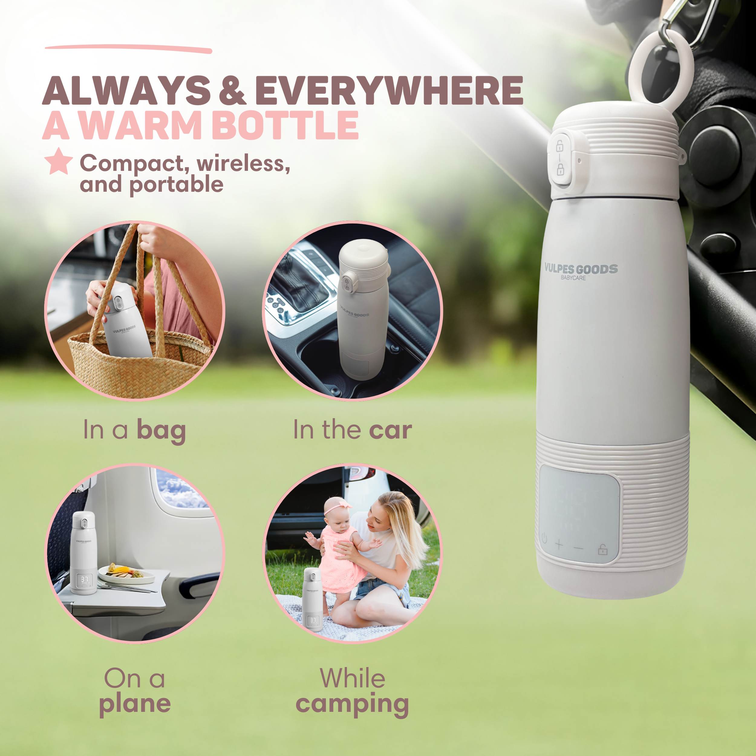 Ein weißer Thermosbecher mit digitaler Anzeige, der vielseitig einsetzbar ist.