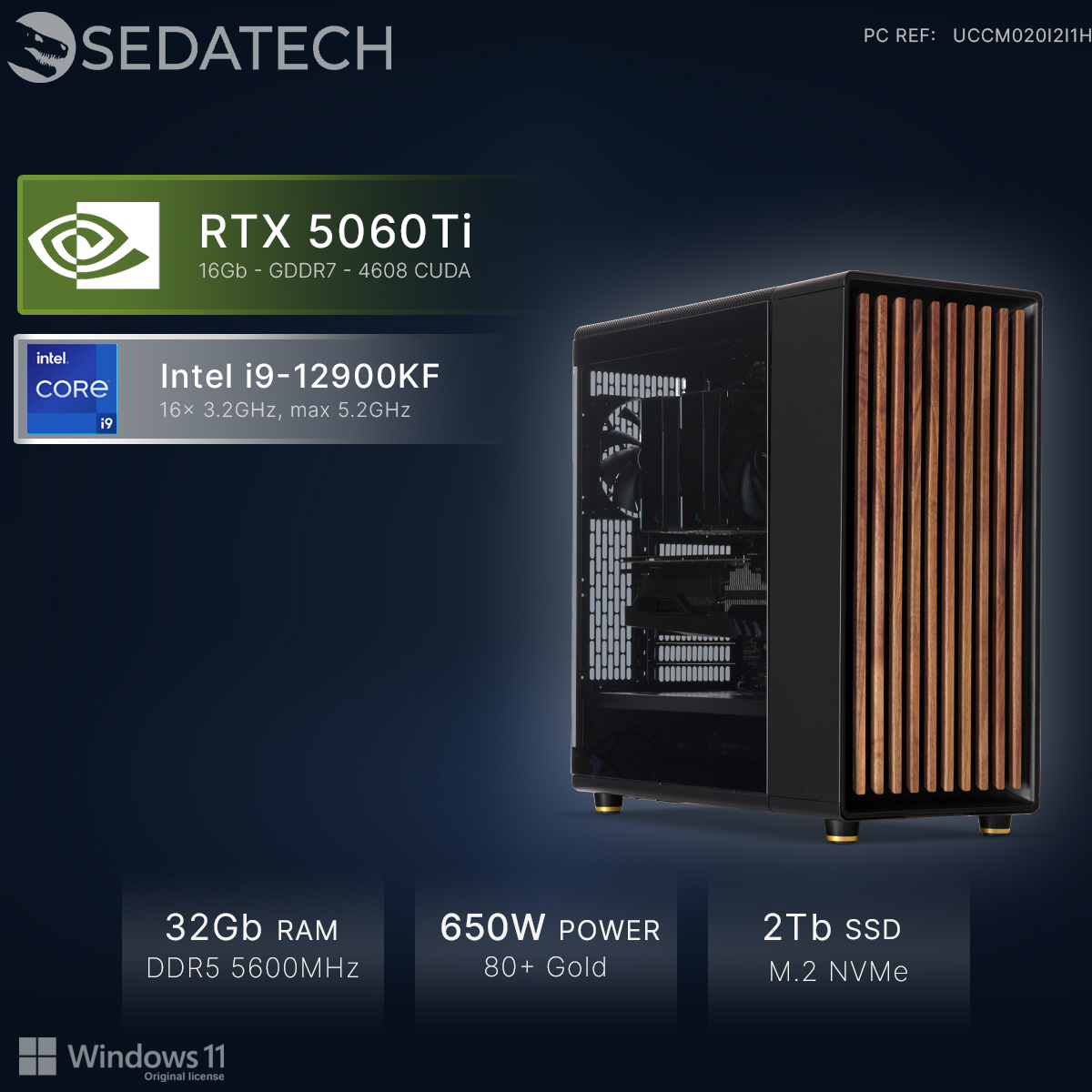 Un PC con RTX 5060Ti, Intel i9, 32 GB RAM, fuente 650W y SSD de 2TB.