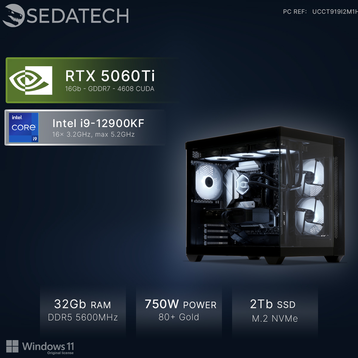 Un PC potente con RTX 5060Ti, Intel i9, 32GB RAM e SSD da 2TB.