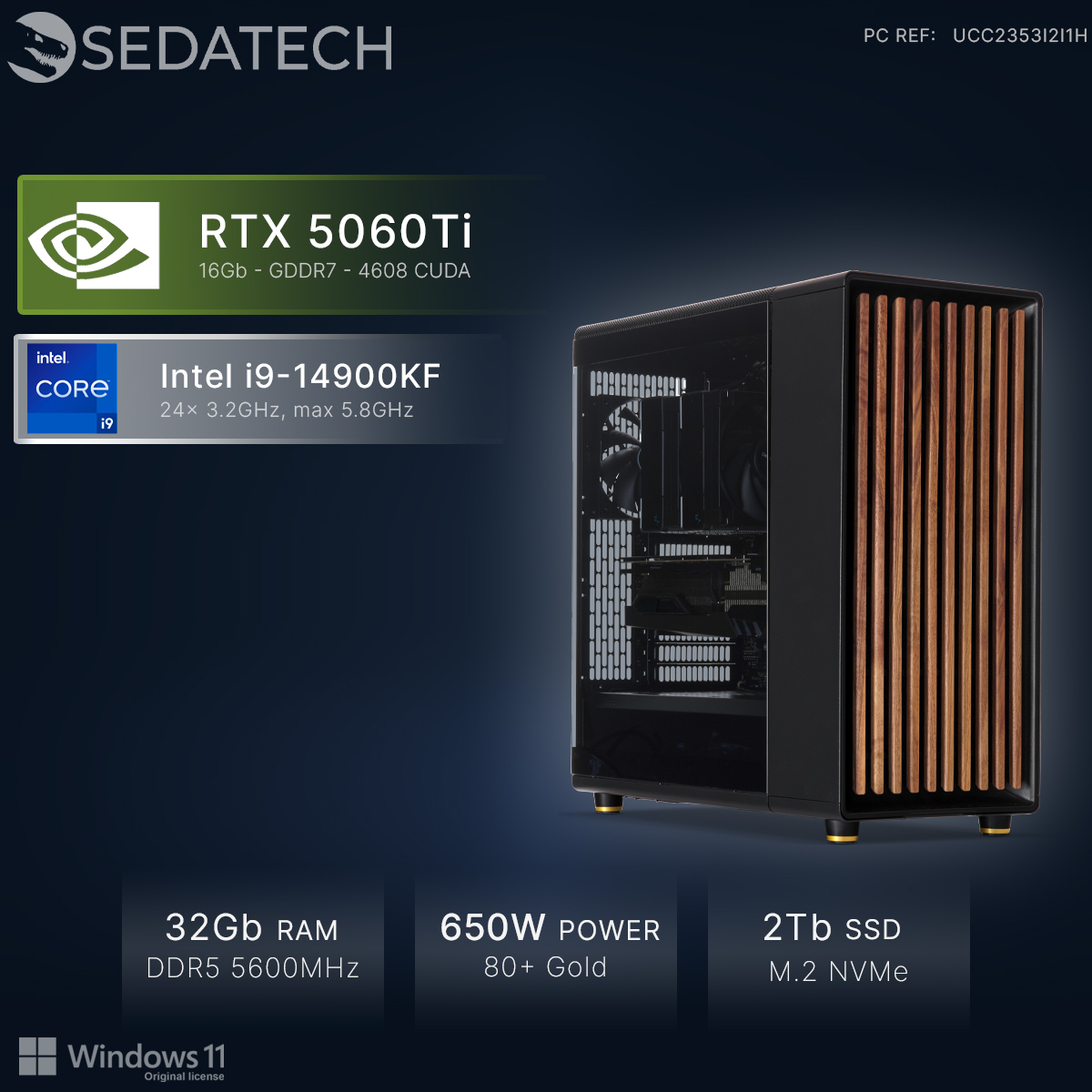 Un PC con Intel i9, RTX 5060Ti, 32GB RAM, fuente 650W y SSD de 2TB.