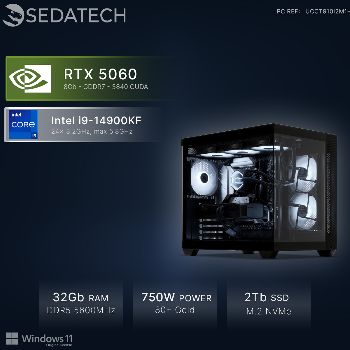 Wysokowydajny PC z RTX 5060, Intel i9, 32 GB RAM, zasilacz 750W.