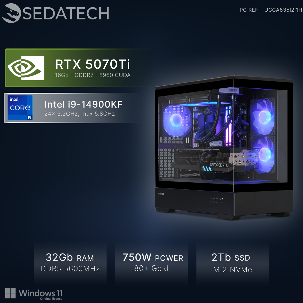 Un PC avec RTX 5070Ti, Intel i9-14900KF, 32Go RAM, 750W, SSD 2To.