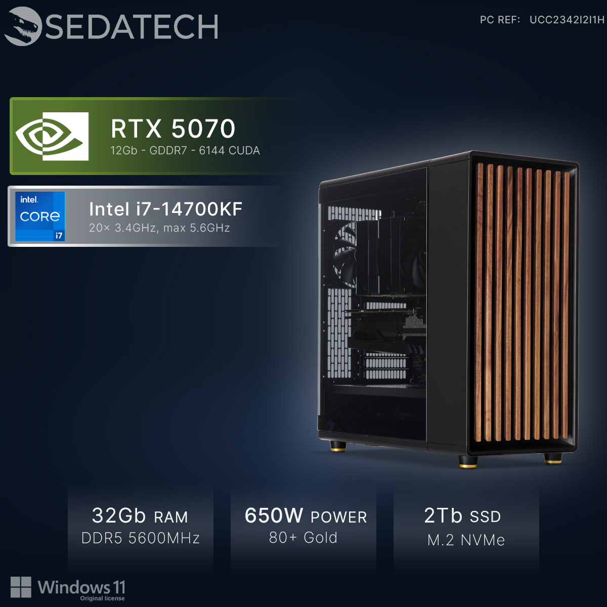 PC Sedatech avec Intel i7, RTX 5070, 32Go RAM, 650W, SSD 2To, Windows 11.