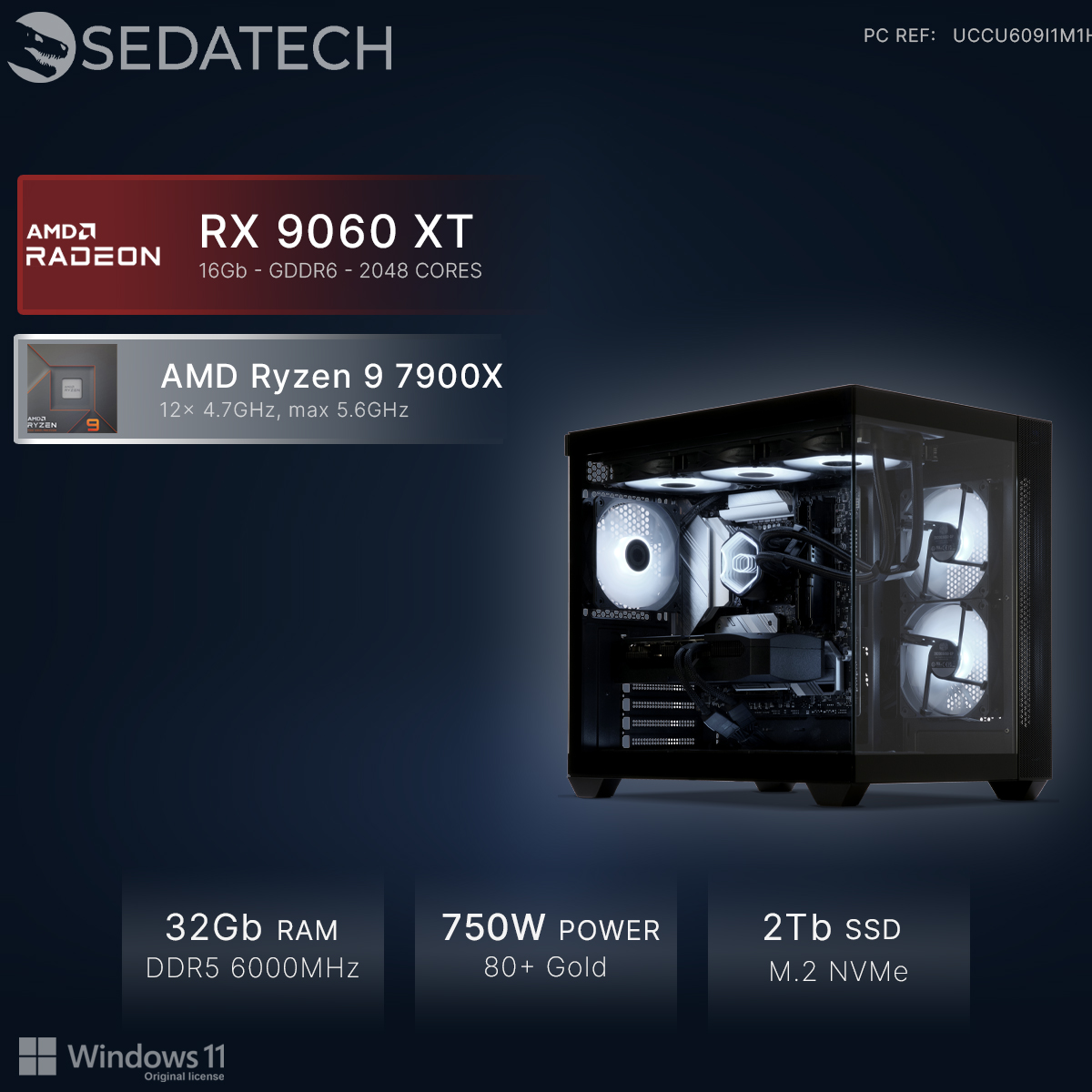 Un potente PC da gaming con AMD Ryzen 9 e GPU RX 9060 XT.