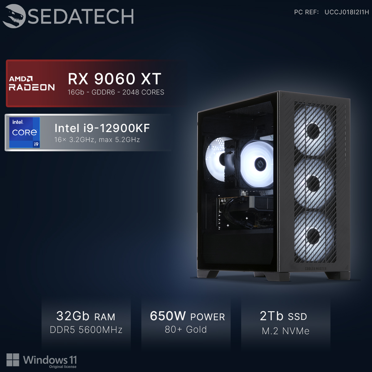 PC Gaming con AMD RX 9060 XT, Intel i9-12900KF, 32GB RAM, Fuente 650W.