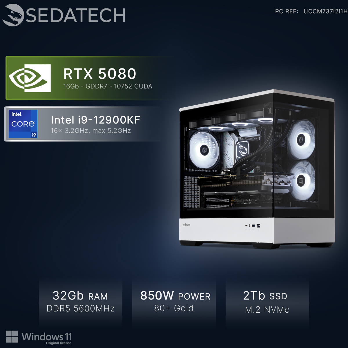 Un PC avec RTX 5080, Intel i9-12900KF, 32Go RAM, 850W.