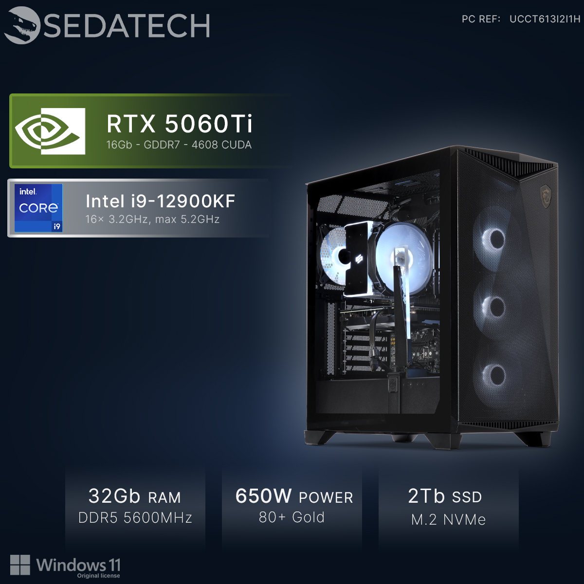 Gaming-PC mit Intel i9, RTX 5060Ti, 32GB RAM, 2TB SSD.