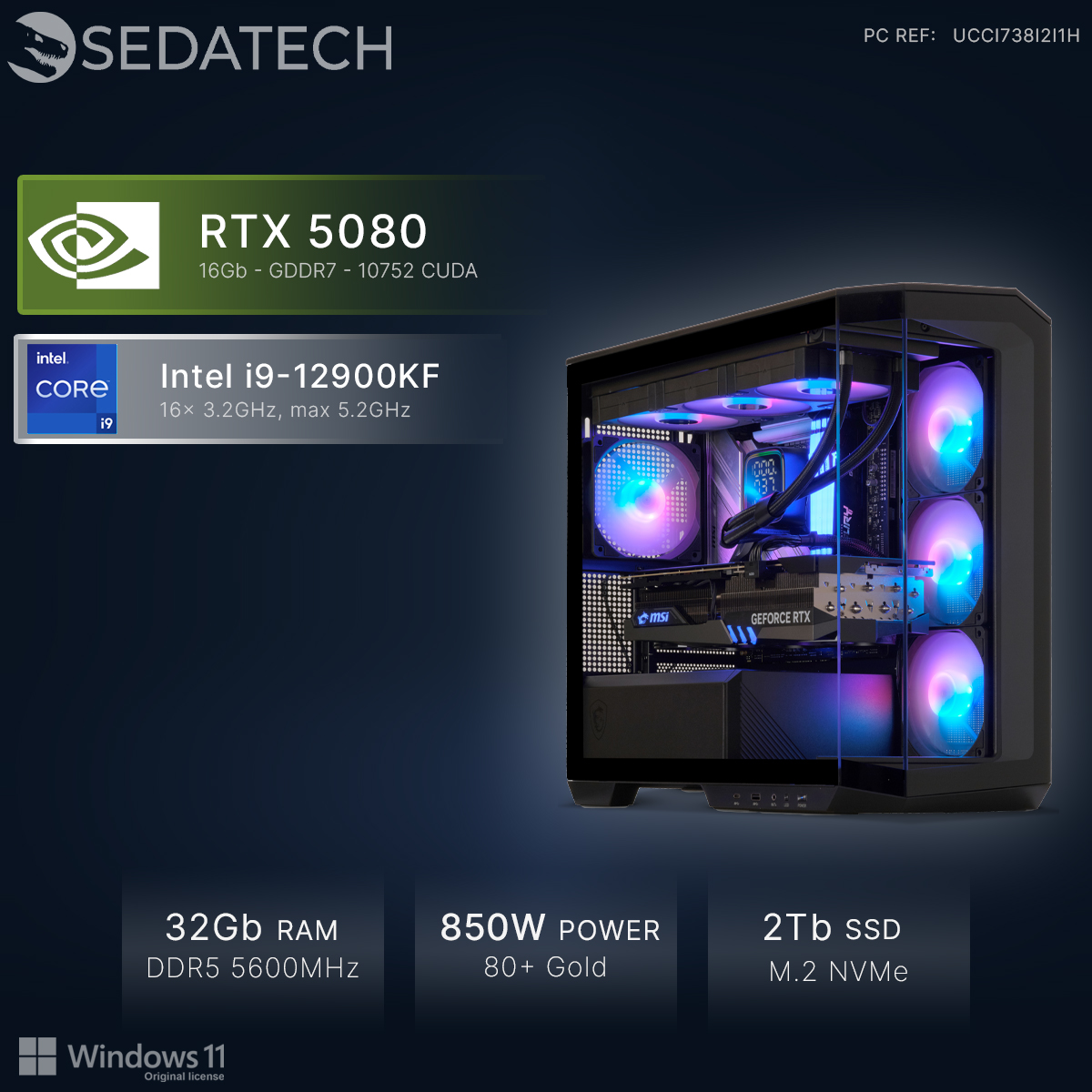 PC Gaming con RTX 5080, i9-12900KF, 32GB RAM, 850W.