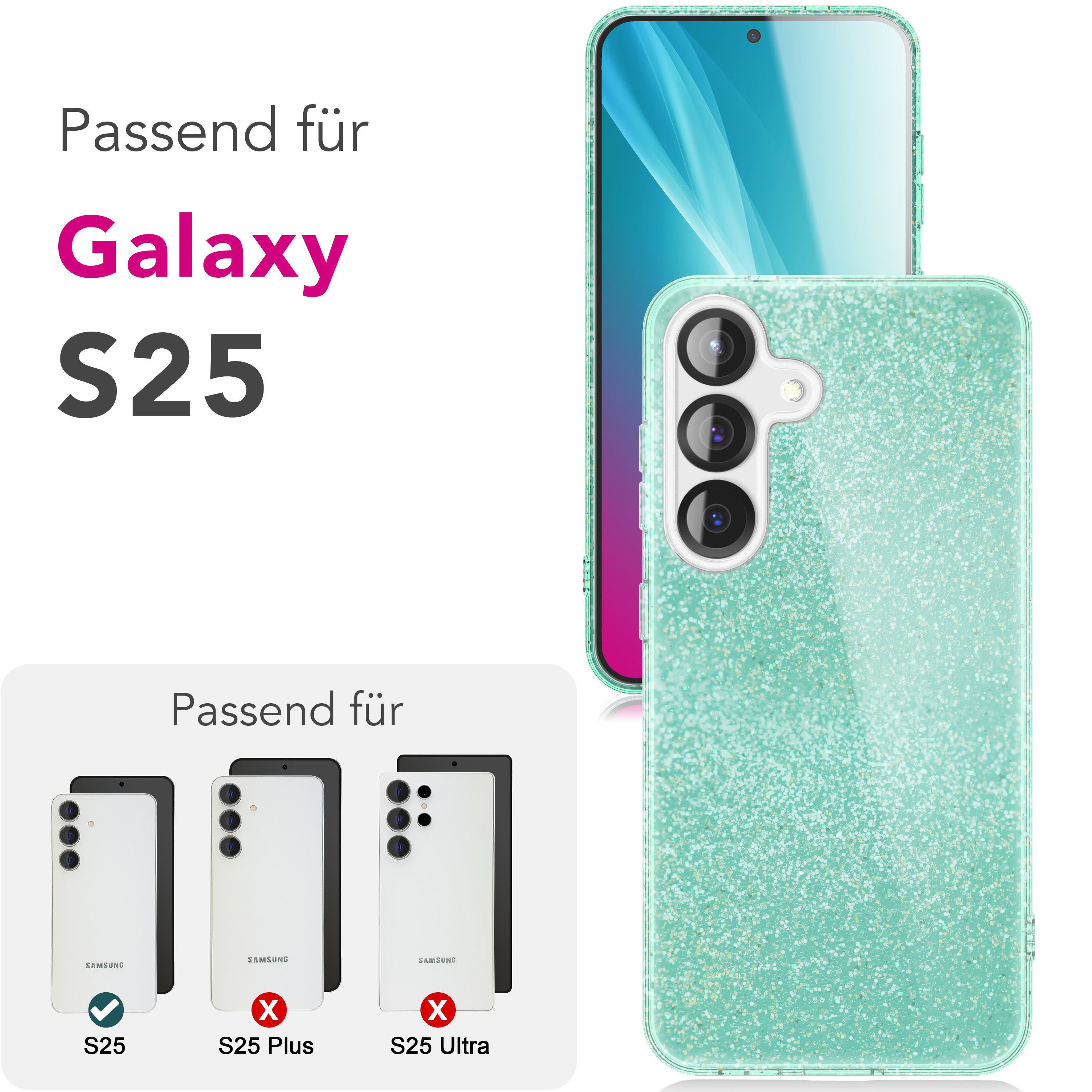 Glitzernde Handyhülle für Galaxy S25, S25 Plus und S25 Ultra.