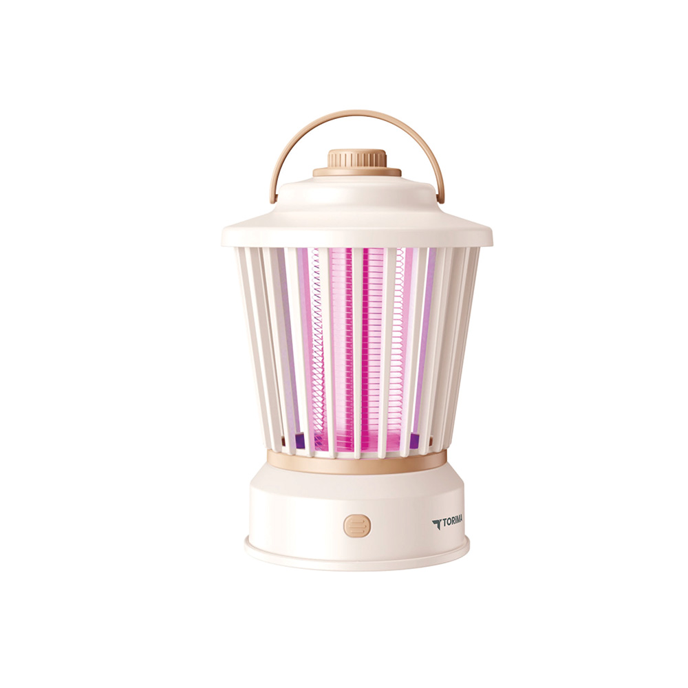 Pembe UV ışıklı, taşıma saplı beyaz sivrisinek lambası.