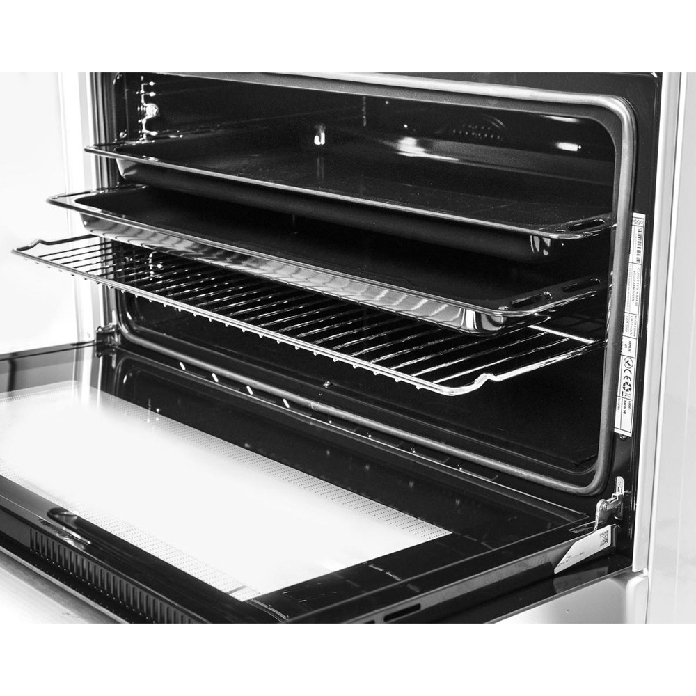An oven with three levels: two baking trays and one rack.