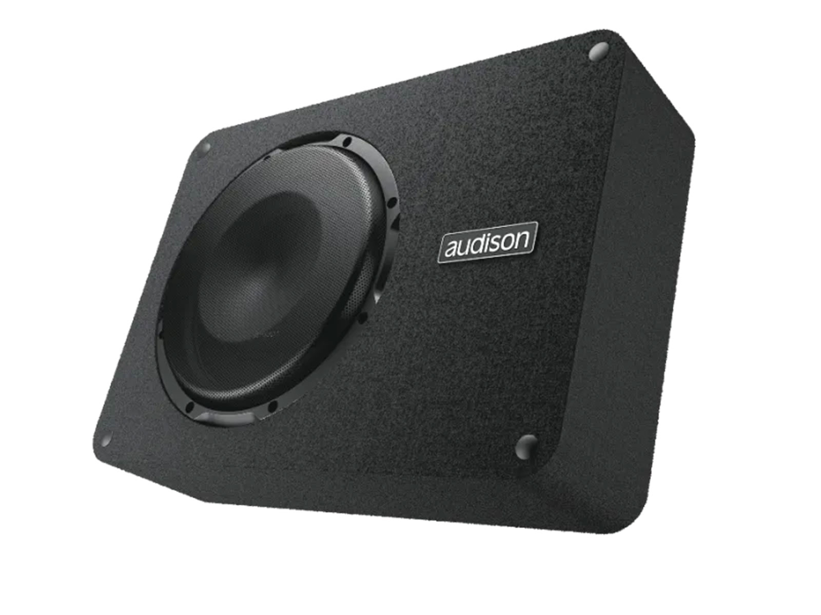 Schwarzer Subwoofer mit "Audison" Logo und Gitter.