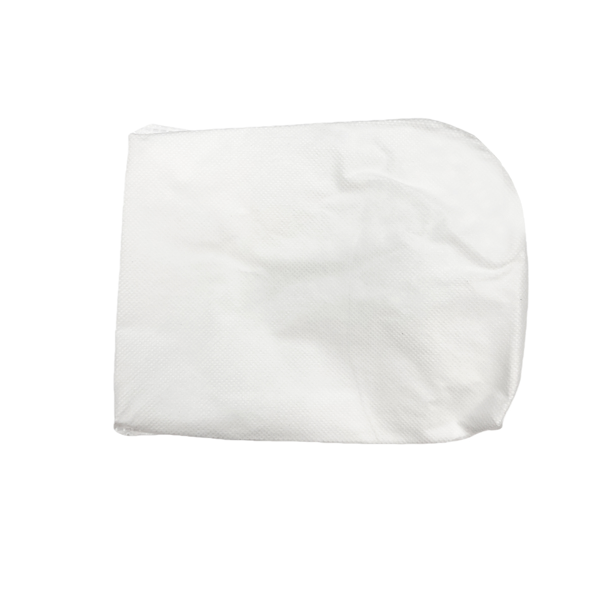 Biała, złożona torba materiałowa z zaokrąglonym rogiem.